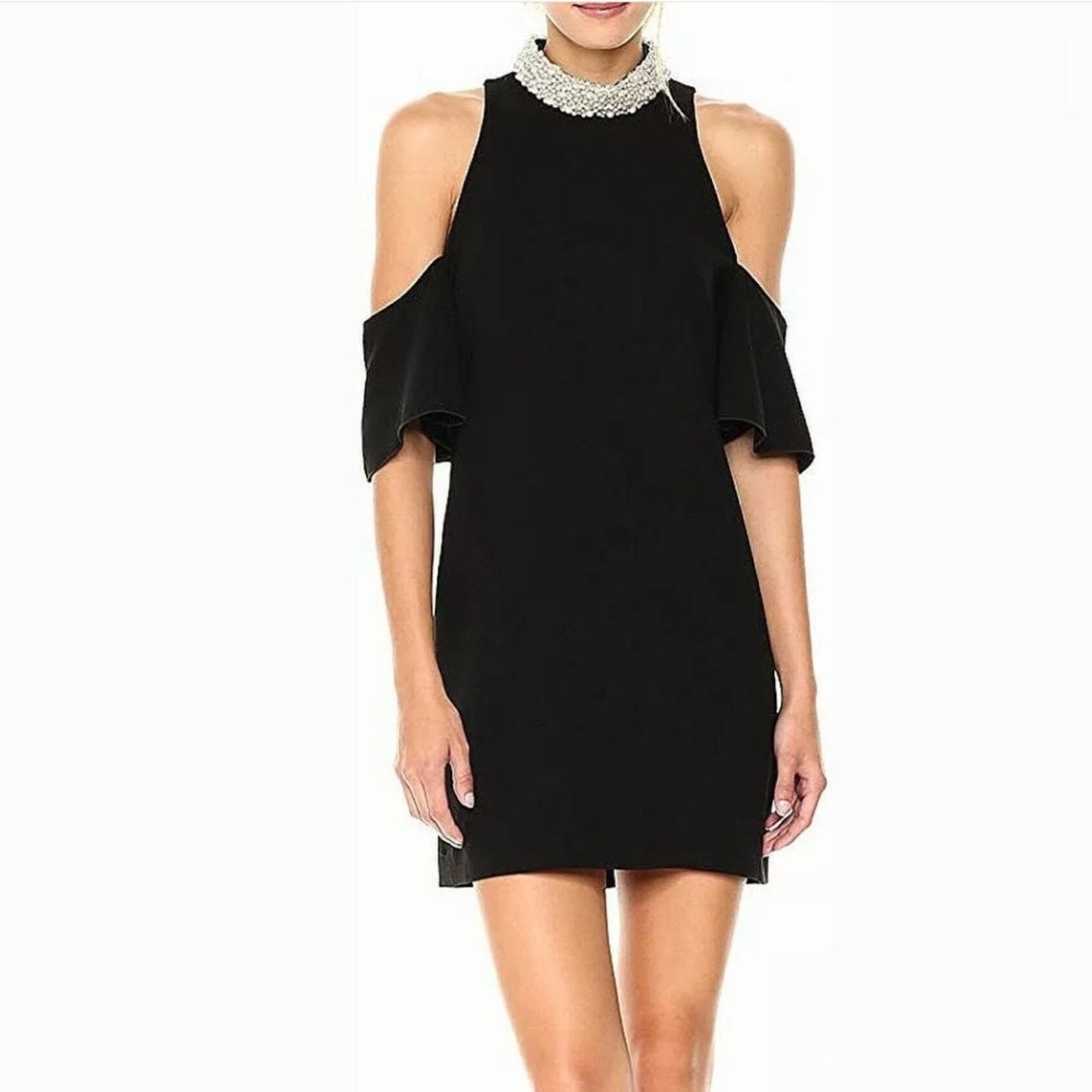 Rachel Zoe Rachel Zoe Black Cold Shoulder Pearl Choker Black Dress | Grailed