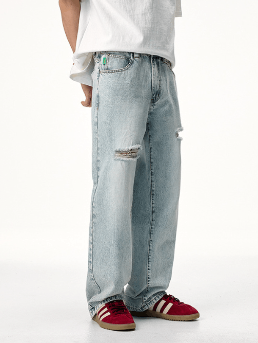 Japanese Brand × Jean Men's loose washed all-match distressed clanfit trendy jeans Size US 32 / EU 48 - 3 Thumbnail