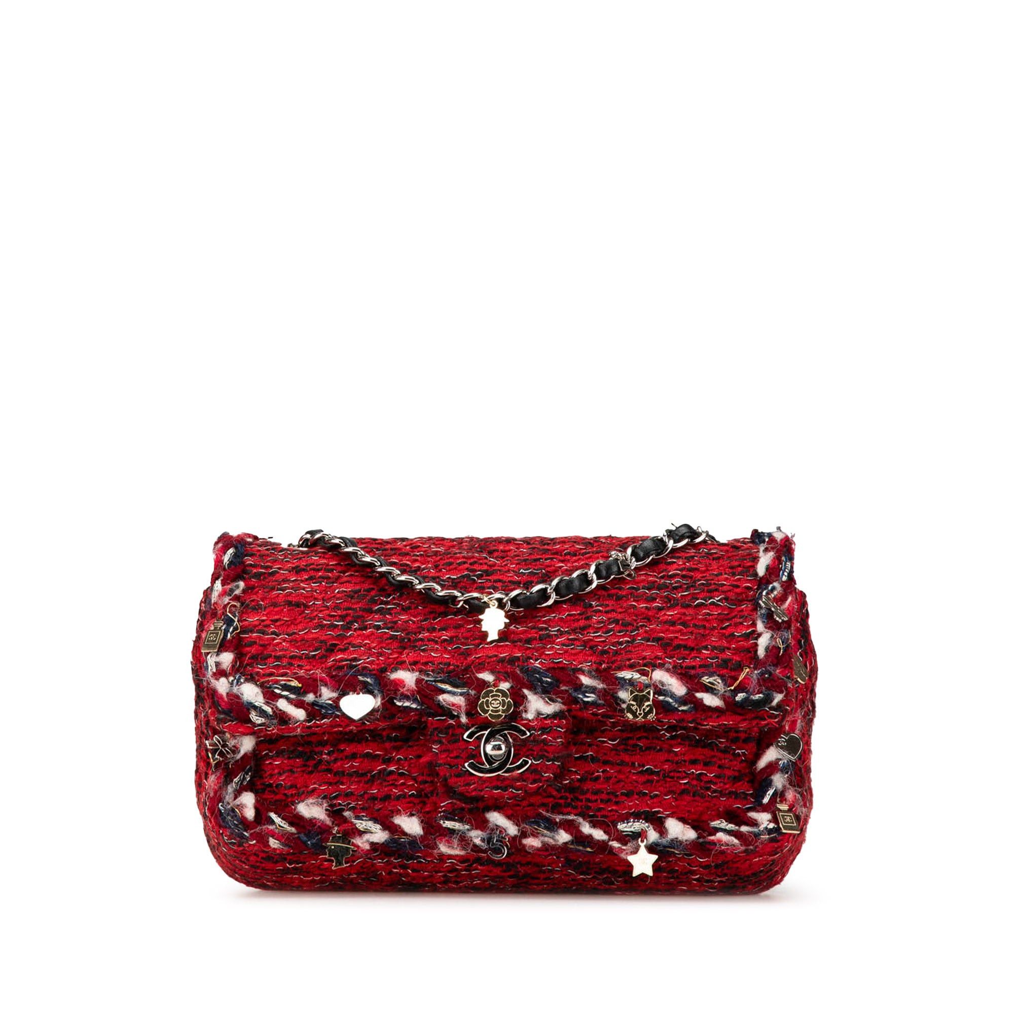 Chanel Chanel Medium Tweed Braided Charms Double Flap Red Size ONE SIZE - 1 Thumbnail