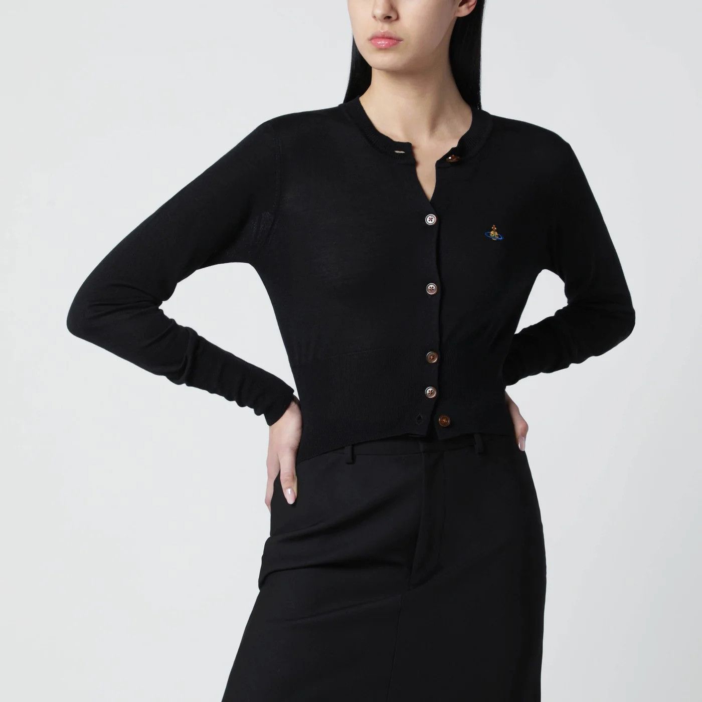 Vivienne Westwood o1d2blof0526 Cropped Wool And Silk Cardigan in Black Size M / US 6-8 / IT 42-44 - 1 Thumbnail