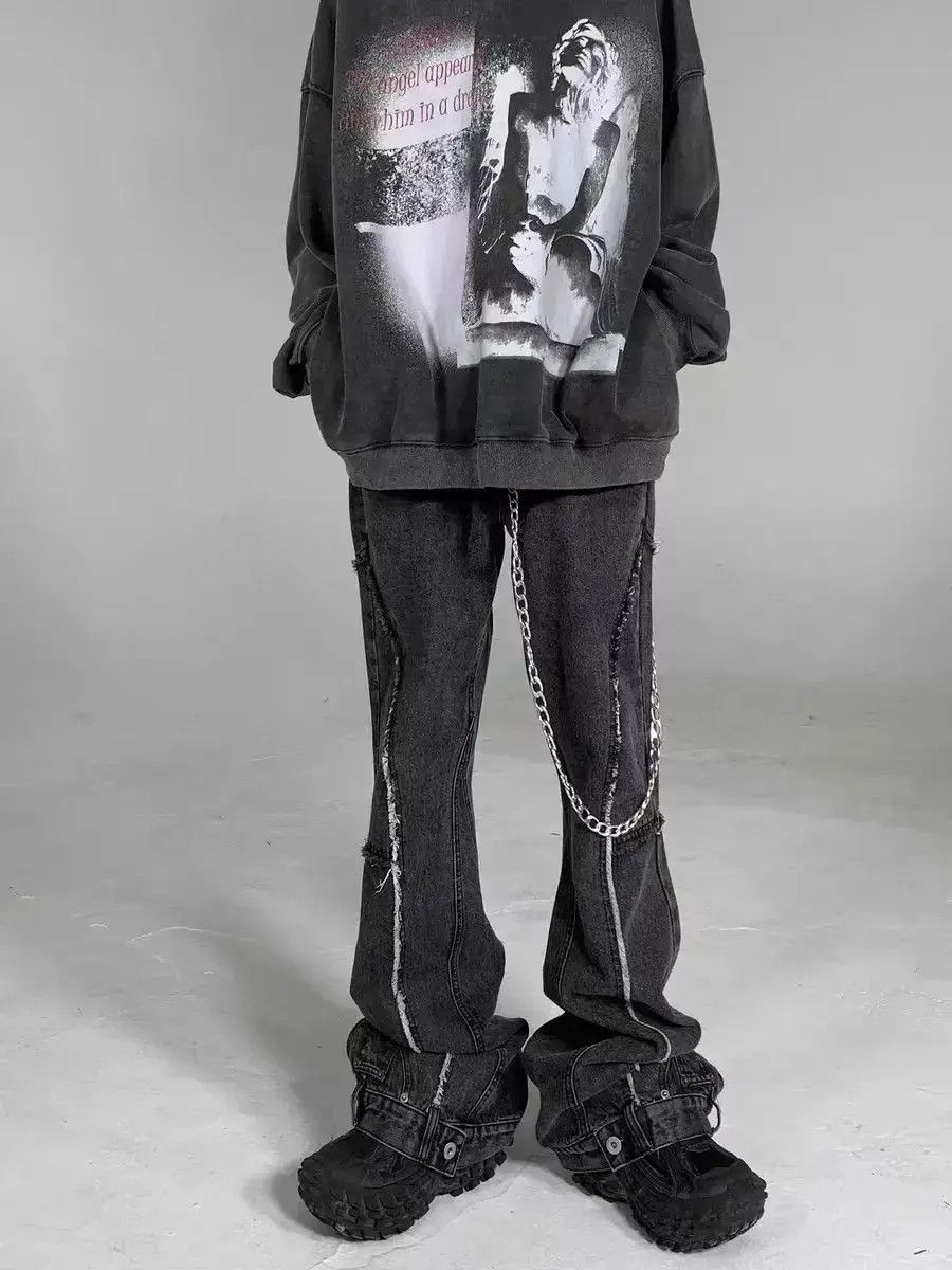 Japanese Brand Vintage raw edge washed distressed micro-flared jeans Size US 32 / EU 48 - 1 Thumbnail