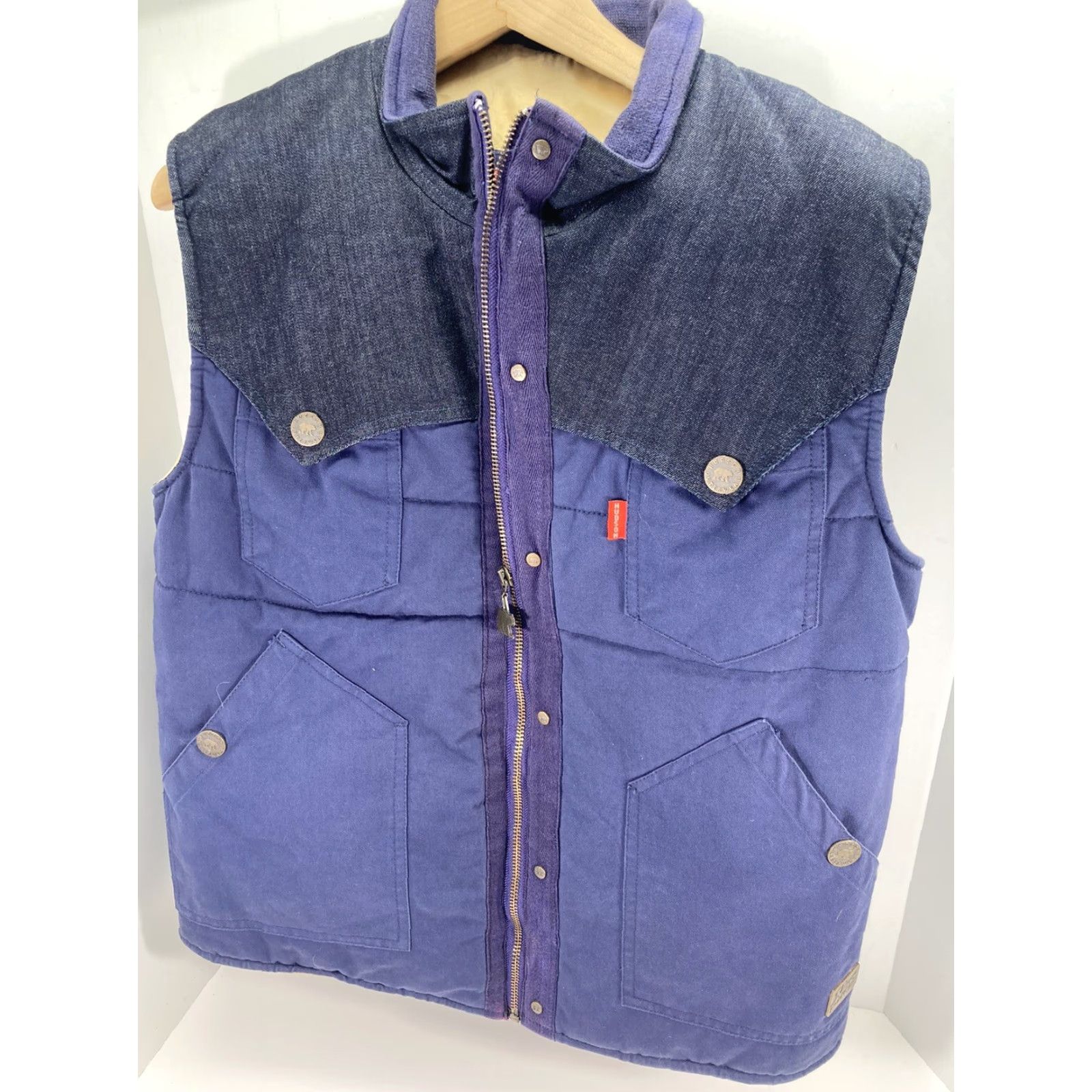 Hudson HUDSON Outerwear Vest Mens Large Blue Denim Canvas Full Zip Casual Quilted, Outdoor, Cotton Shell, 22" Chest, 26" Shoulder-to-Waist, Regular Fit Size US L / EU 52-54 / 3 - 2 Thumbnail