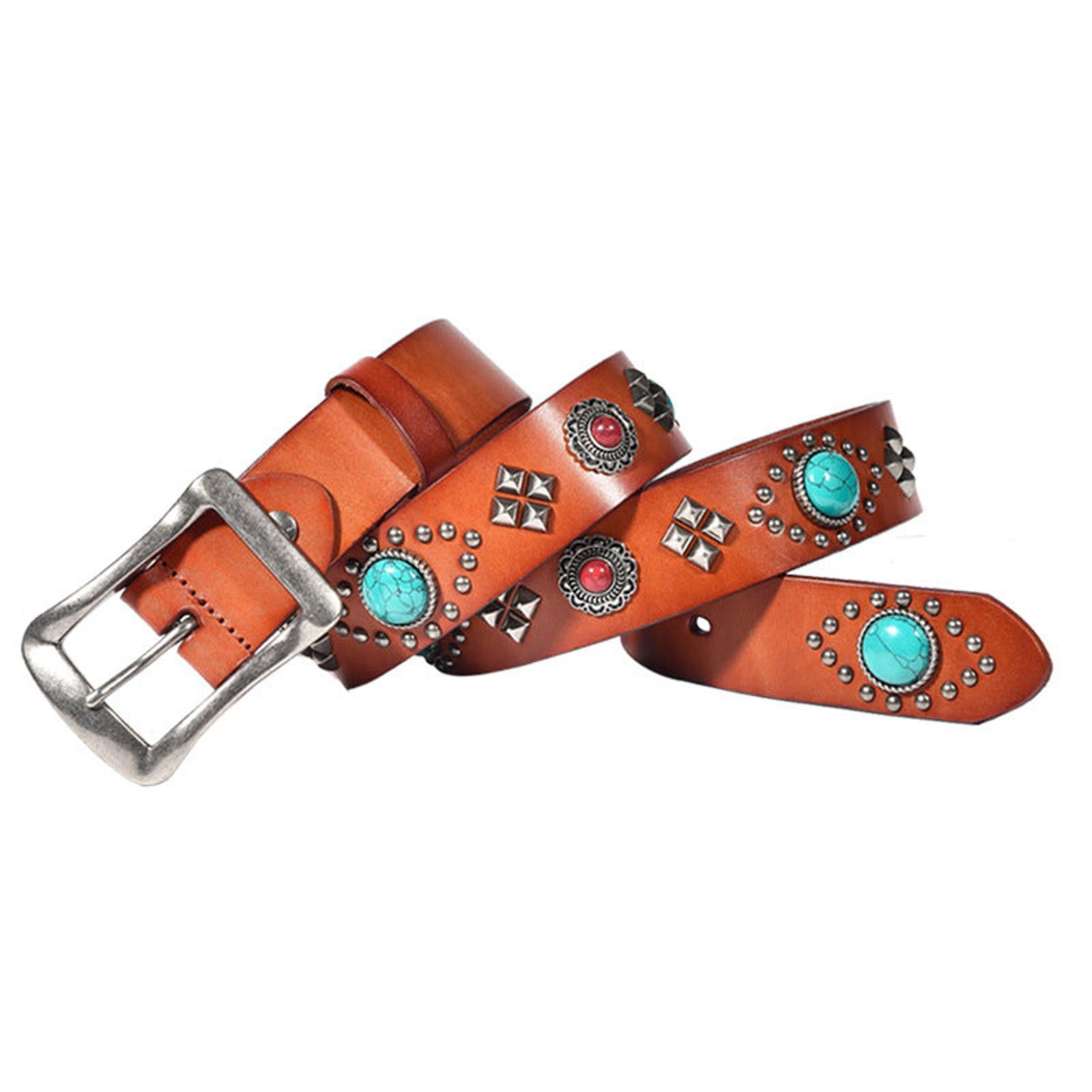 Leather Rhinestone Turquoise Gemstone Belt Size ONE SIZE - 4 Thumbnail
