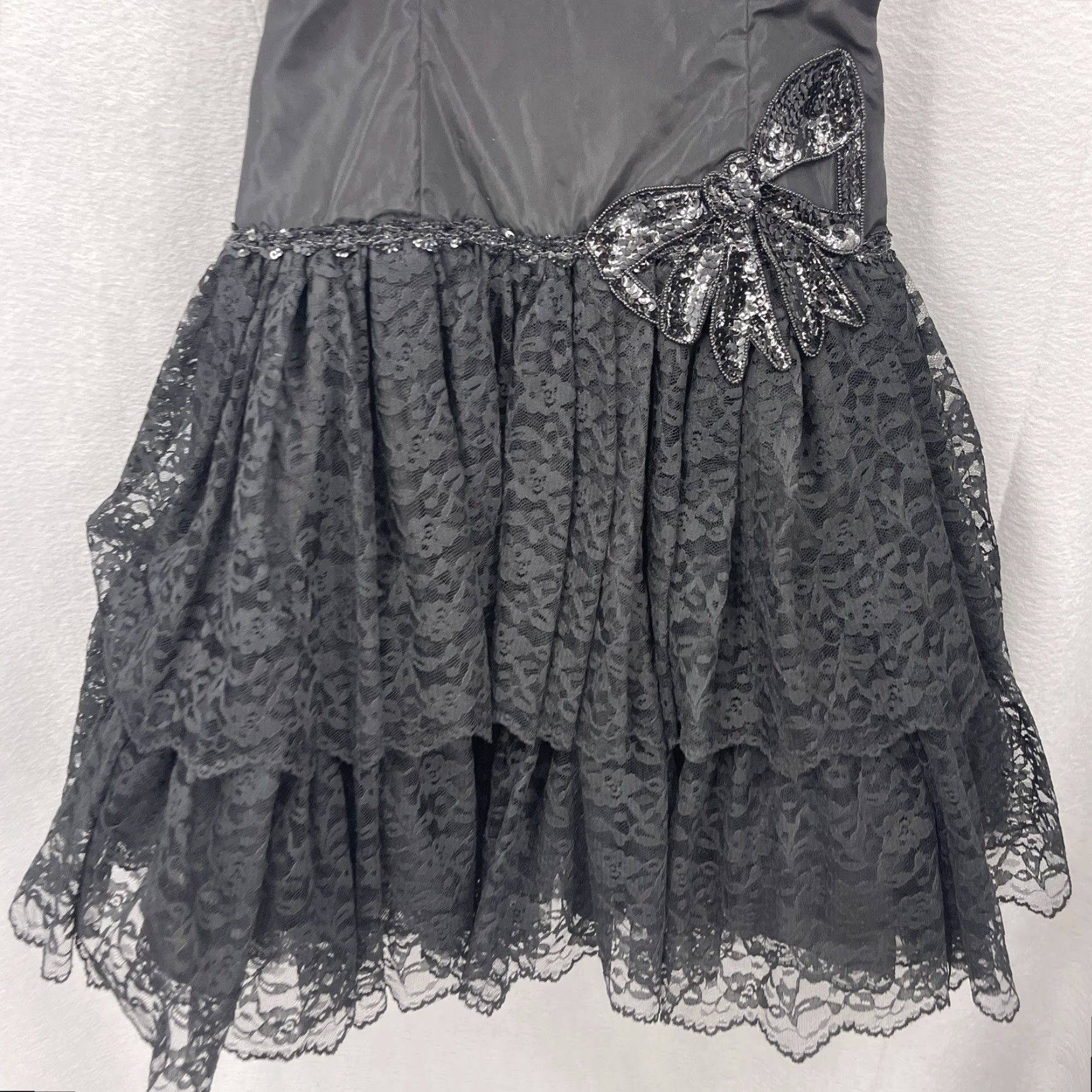 Vintage VINTAGE Loralie Party Dress Womens 6 Black Lace Tiered 1990s Glam Rock Size M / US 6-8 / IT 42-44 - 4 Thumbnail