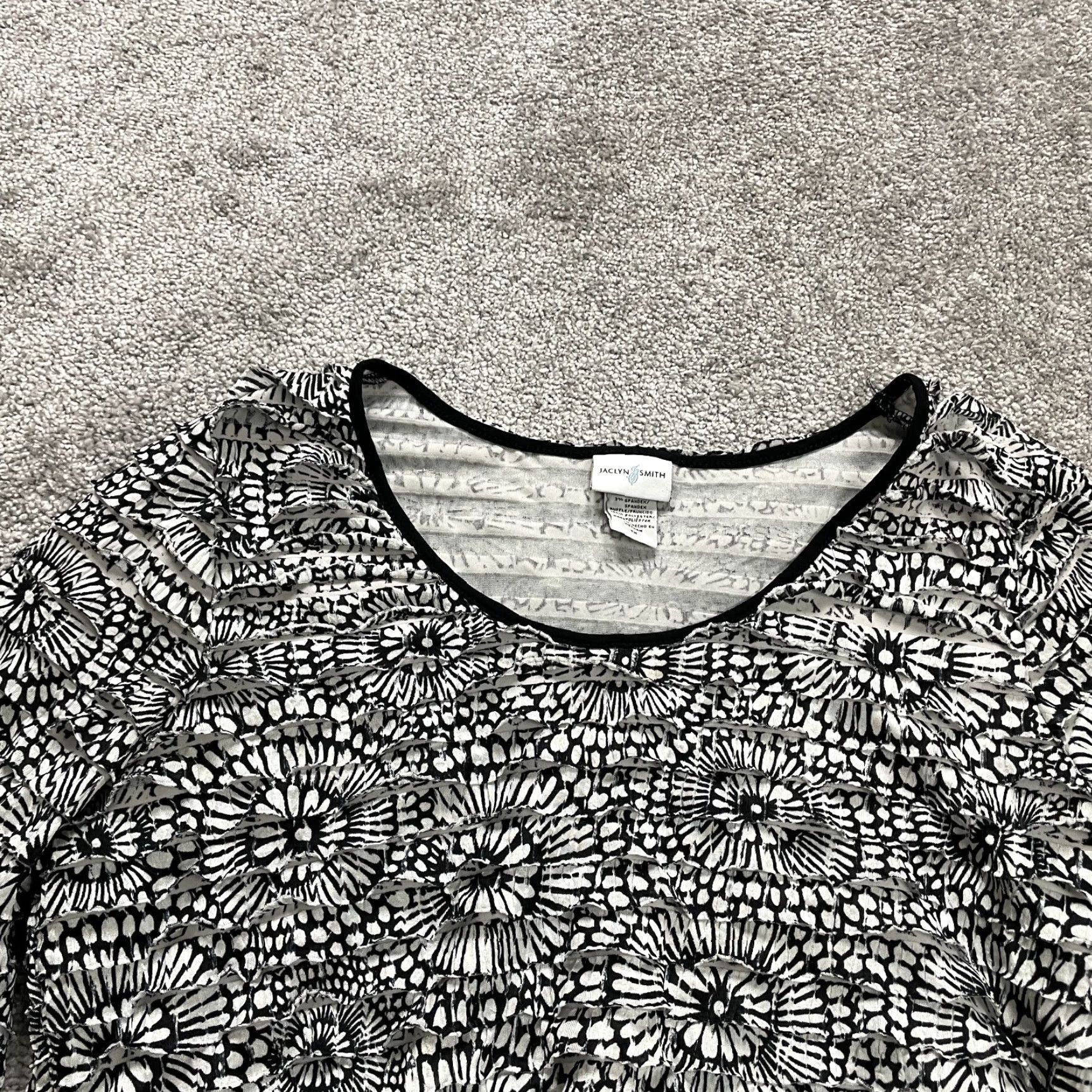 Vintage Jaclyn Smith Blouse Womens XL Black white geometric Round Neck 3/4 Sleeve Casual Size XL / US 12-14 / IT 48-50 - 3 Thumbnail