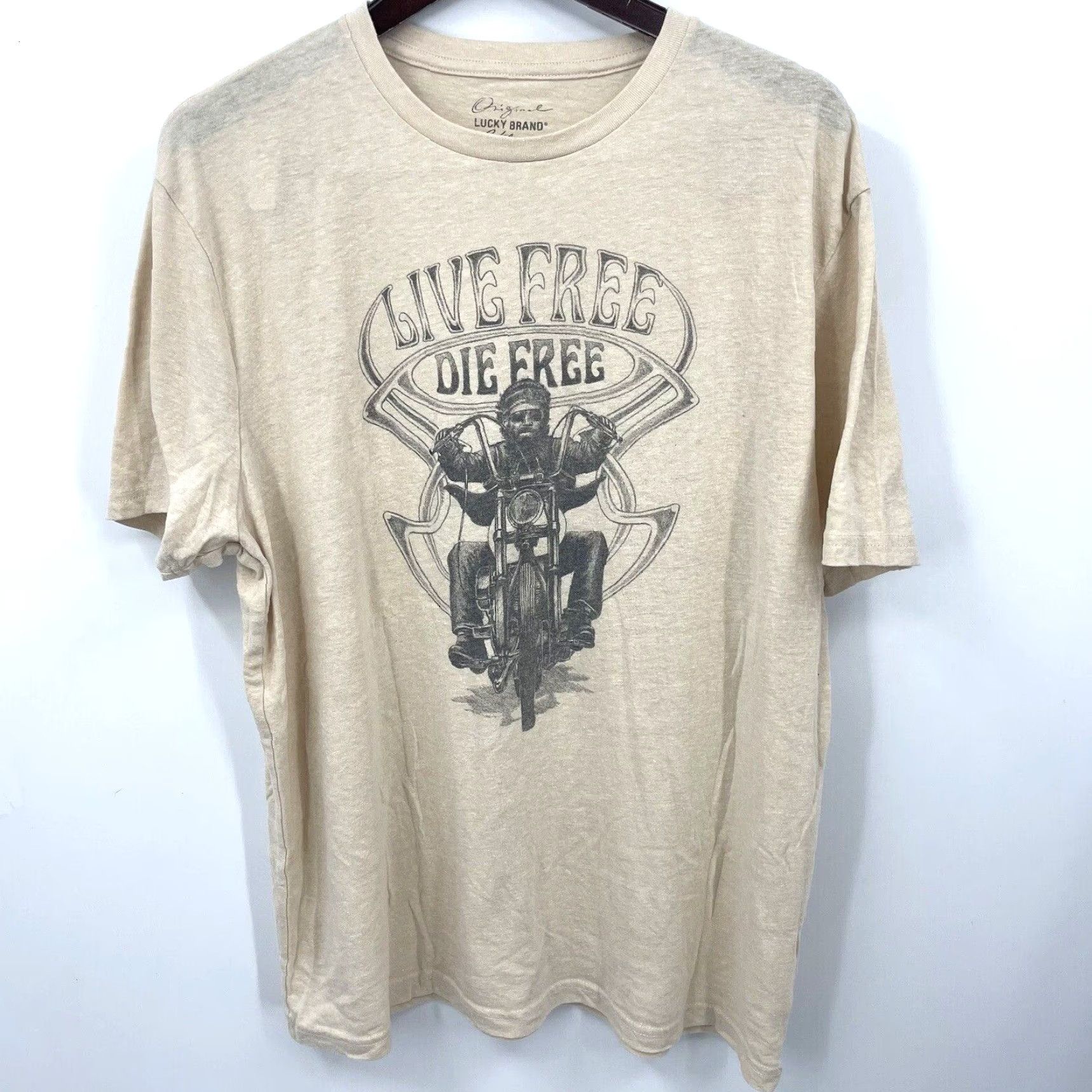 Lucky Brand VINTAGE Lucky Brand Men’s T-Shirt Short Sleeve Crew Neck Motorcycle Graphic Fall Summer Spring Winter Big & Tall XL Beige Casual Men Size US XL / EU 56 / 4 - 2 Thumbnail