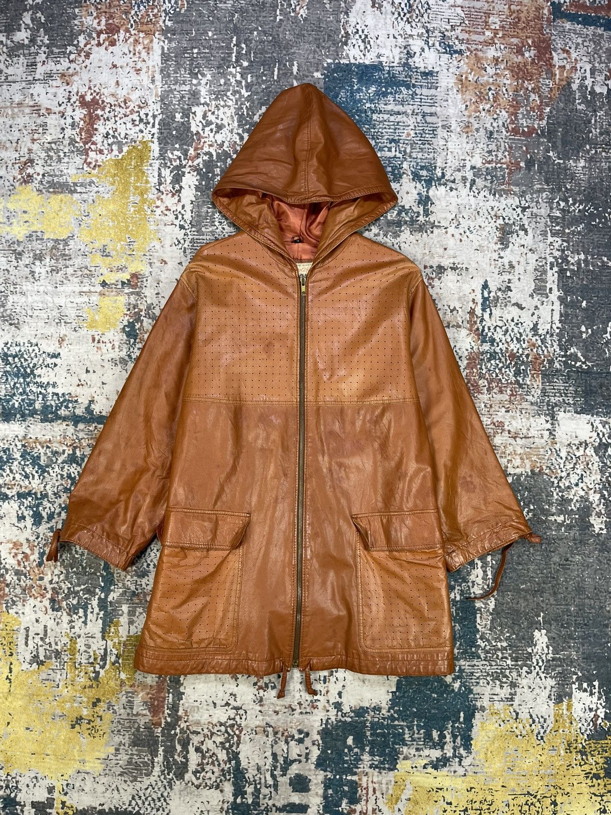 Genuine Leather Vtg Soft Cowhide Hooded Mantel Jackets Size US L / EU 52-54 / 3 - 1 Thumbnail