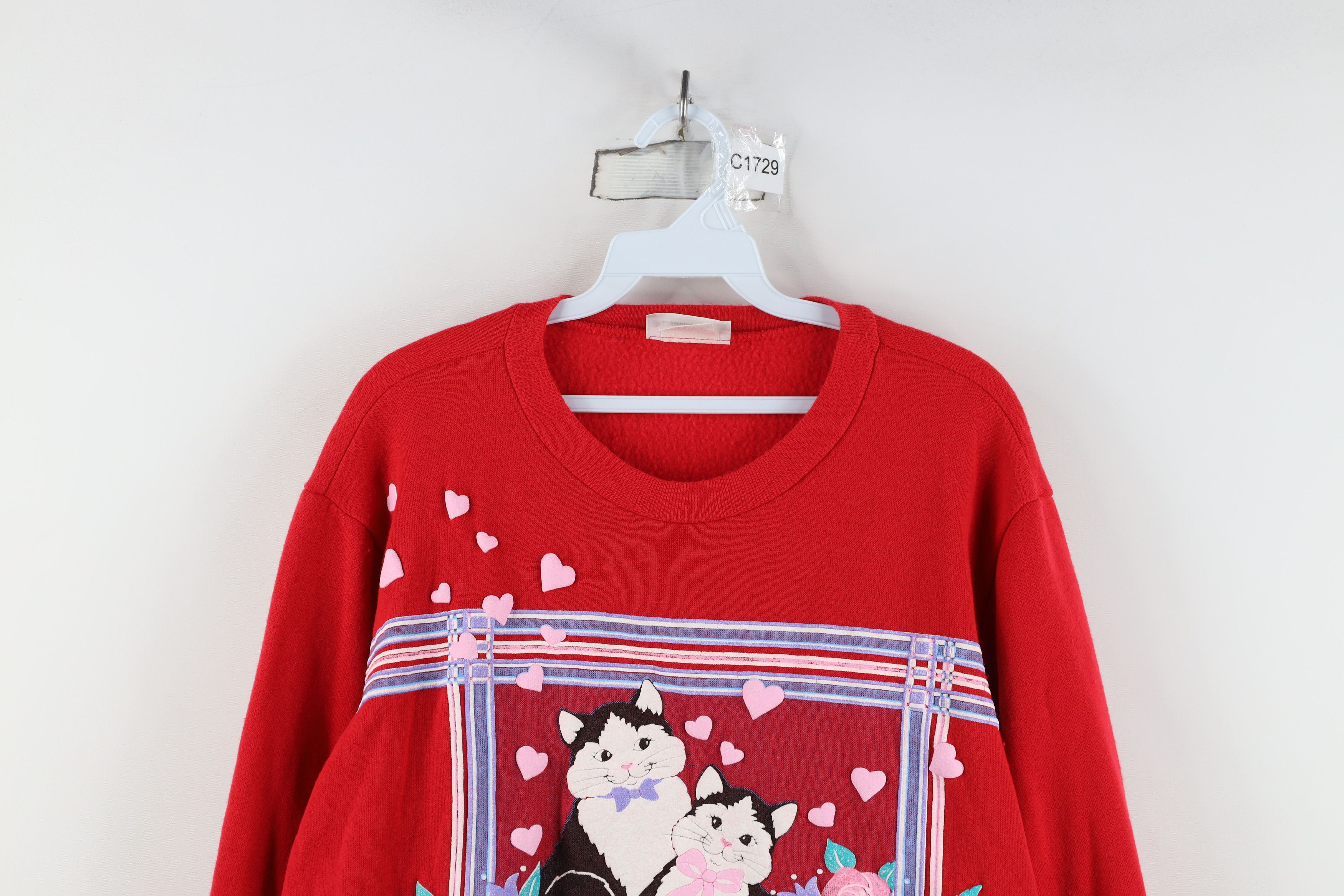 Vintage Vintage 90s Streetwear Cat Kitten Puff Paint Sweatshirt USA Size M / US 6-8 / IT 42-44 - 2 Thumbnail