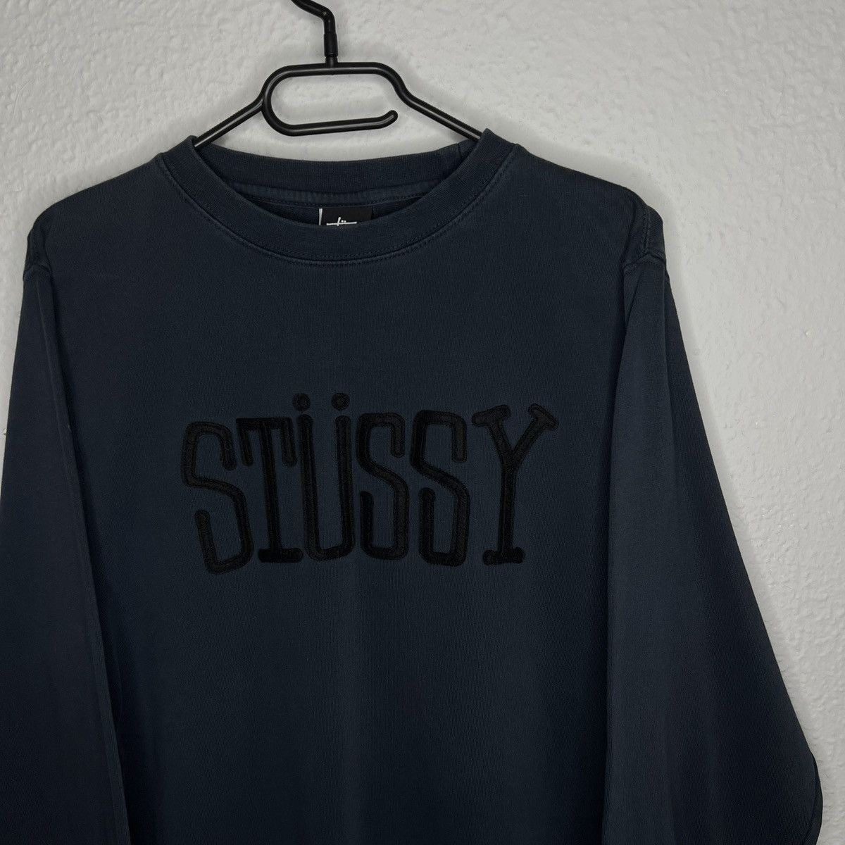Stussy × Vintage Stussy Crewneck Pullover Sweatshirt Navy Big Logo Spellout Size US M / EU 48-50 / 2 - 3 Thumbnail