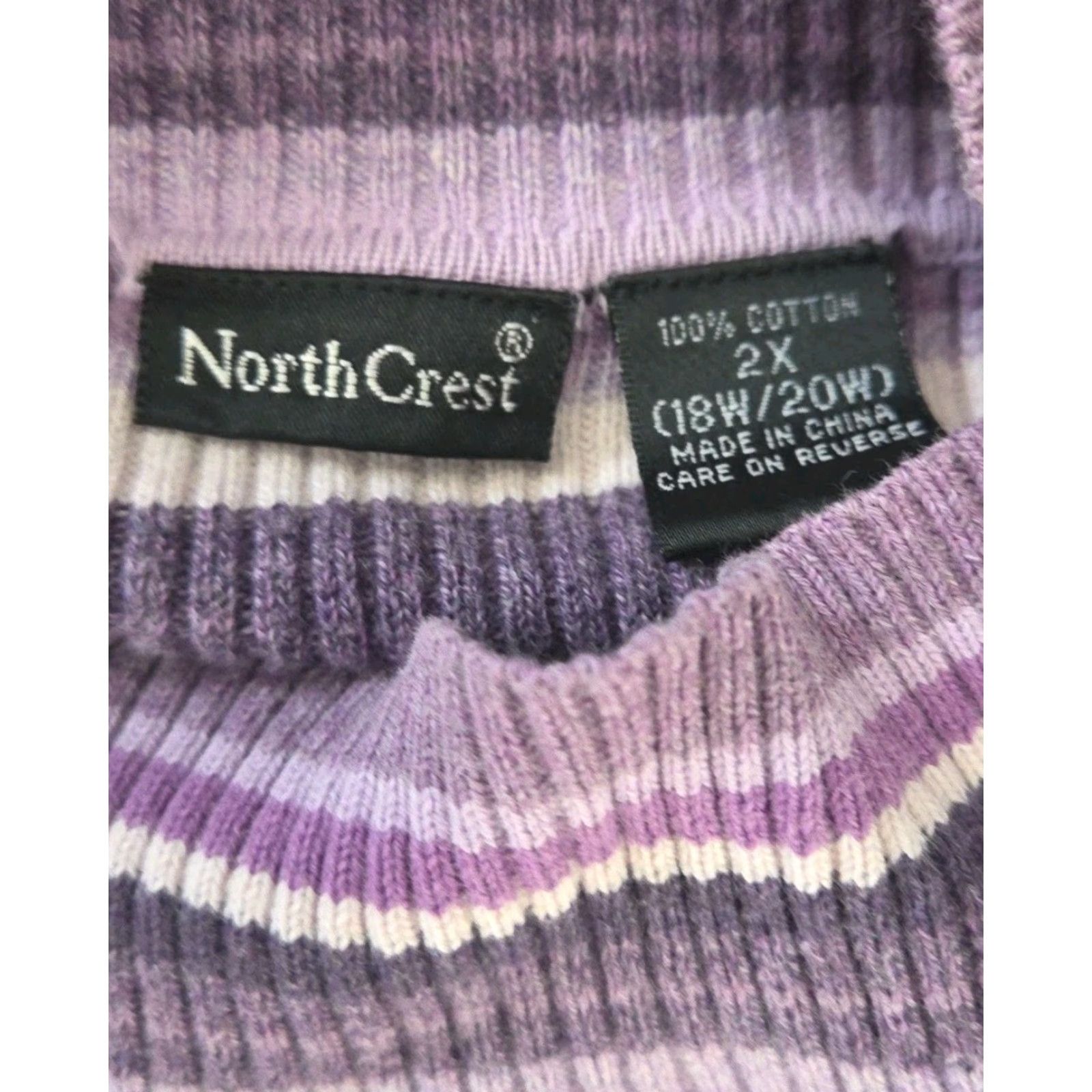 Vintage VINTAGE Purple Striped Sweater Mock Turtle Neck Womens 2X Pullover Knit Cotton Classic Preppy USA Size XXL / US 16-18 / IT 52-54 - 5 Thumbnail