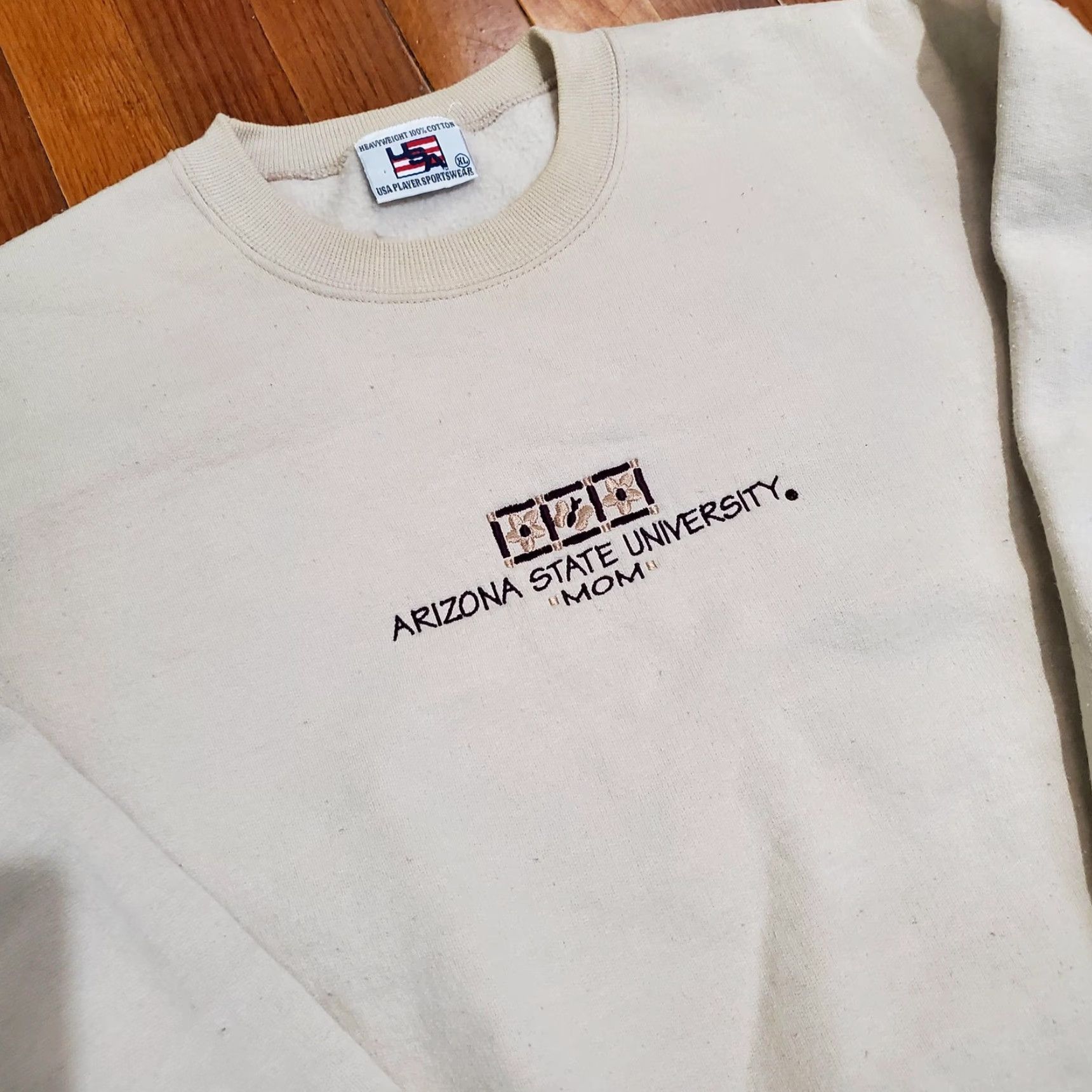 Vintage VINTAGE USA Arizona State University Sweatshirt Womens XL Mom Embroidered Pullover Crew Neck Beige/Cream Cotton Pullover Size XL / US 12-14 / IT 48-50 - 4 Thumbnail