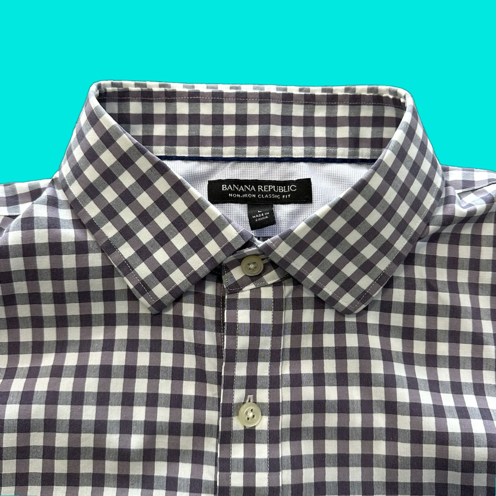 Banana Republic Banana Republic Button-Up Shirt Mens L Purple Classic Check Non-Iron Cotton Wide Collar Size US L / EU 52-54 / 3 - 1 Thumbnail