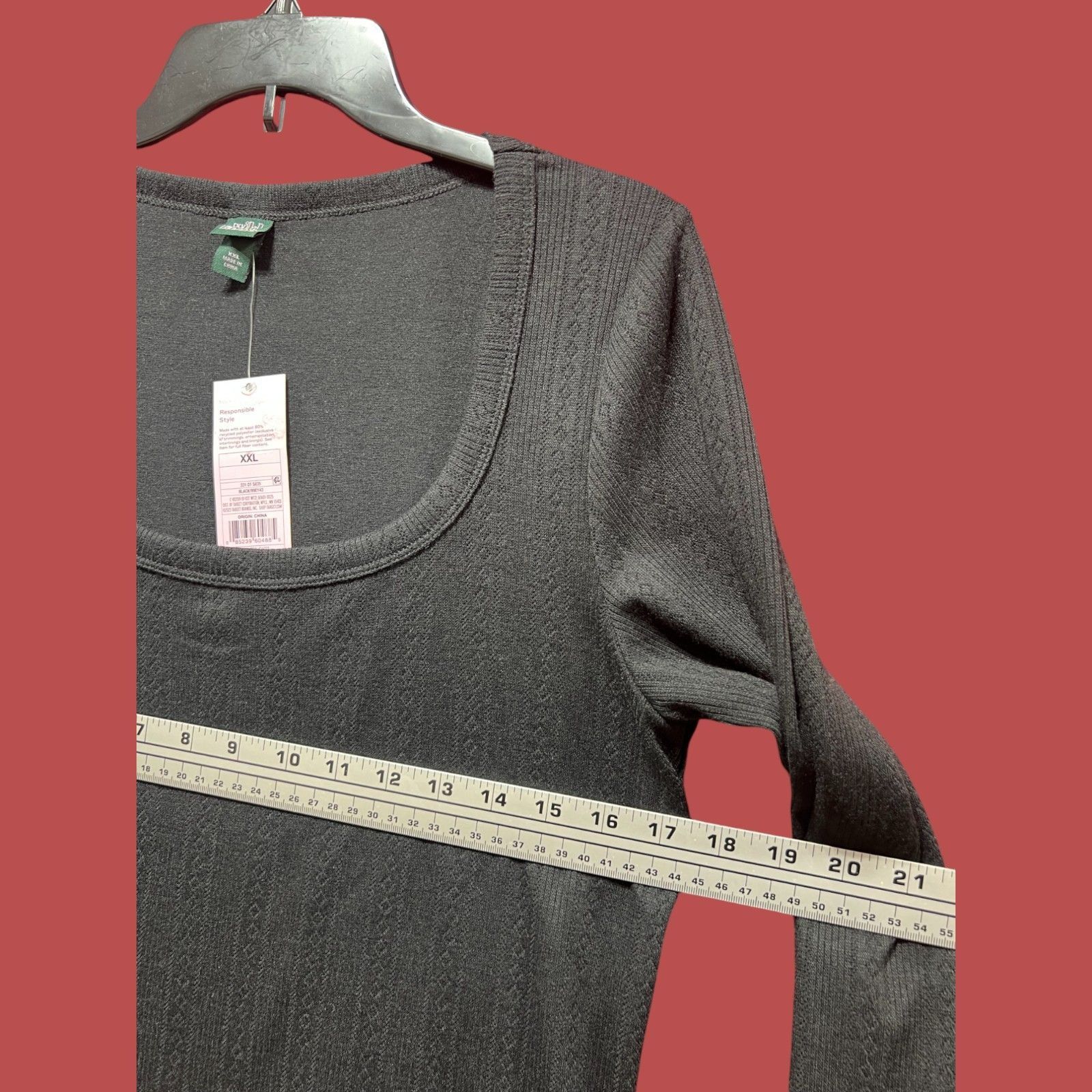 Other Wild Fable - Women's Long Sleeve Pointelle T-Shirt - Black - Size XXL / US 16-18 / IT 52-54 - 3 Thumbnail