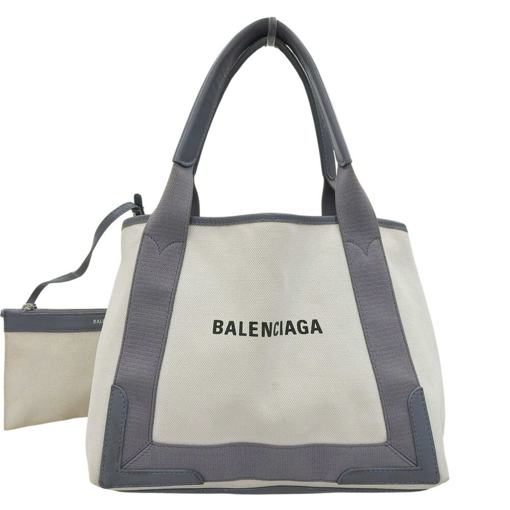 Balenciaga Balenciaga Navy Cabas S 339933 1381 V 002123 Hand Tote Bag Canvas Leather White Gray Size ONE SIZE - 1 Thumbnail