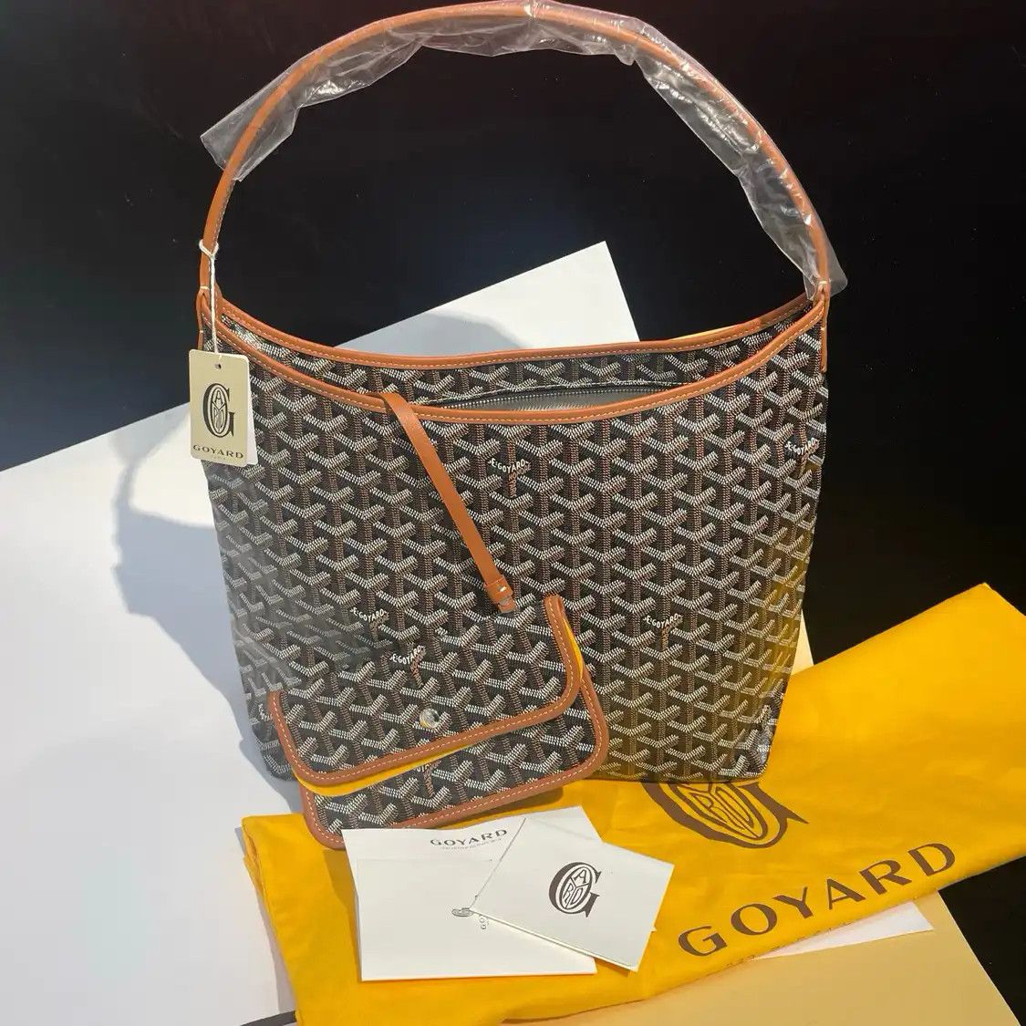 Goyard Hobo Black Coated Canvas Print Shoulder Bag, Women's