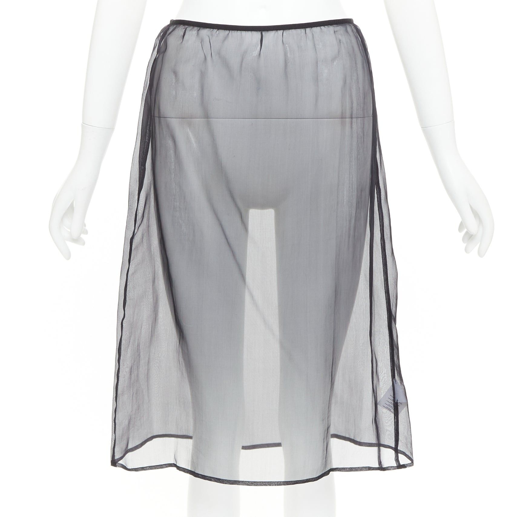 Dries Van Noten DRIES VAN NOTEN black 100% silk sheer high waist knee skirt FR36 S Size 27" / US 4 / IT 40 - 1 Thumbnail