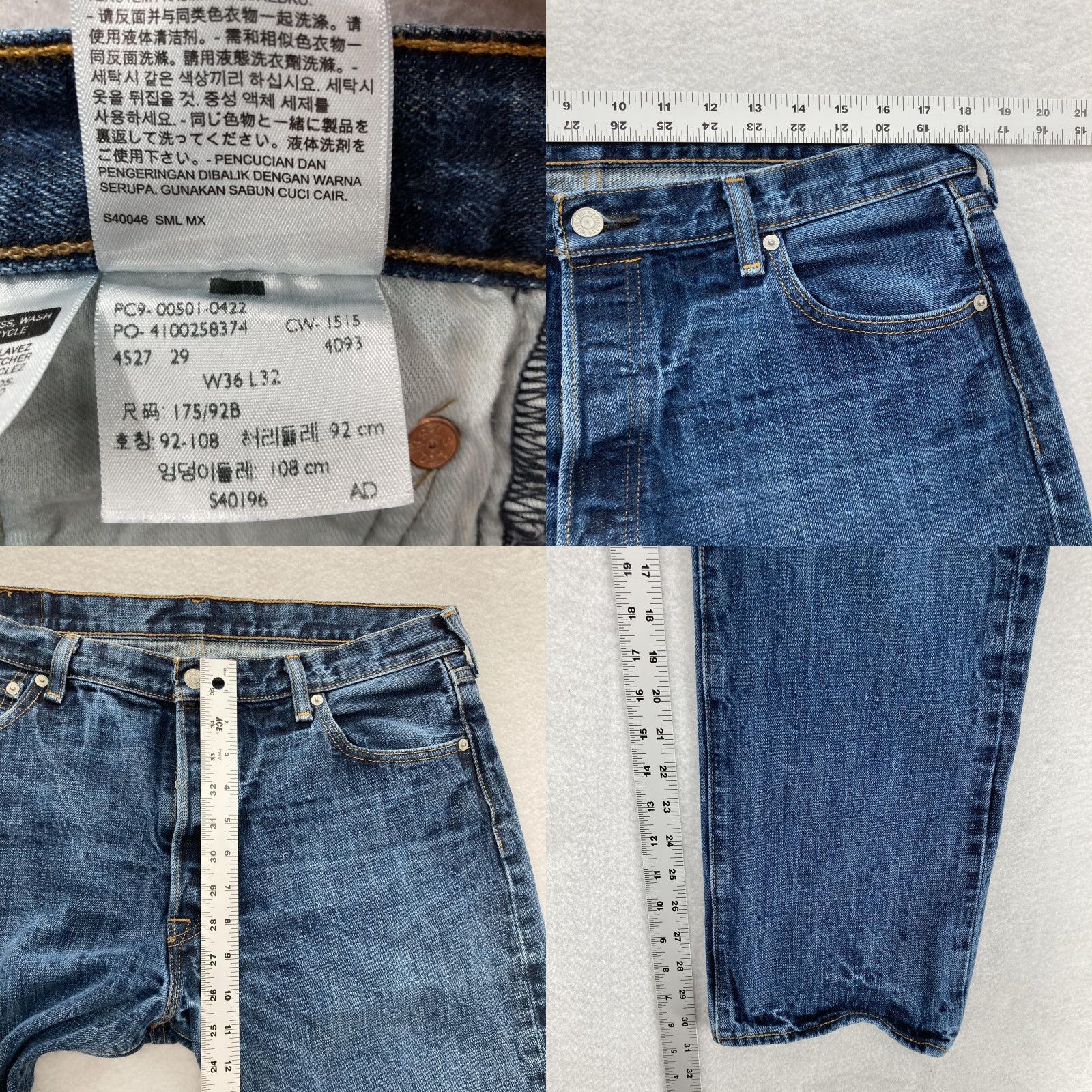 Levi's VINTAGE Levi's 501 Jeans Mens 36x32 Medium Wash Button Fly Straight Leg Original Fit Mens Size US 36 / EU 52 - 8 Thumbnail