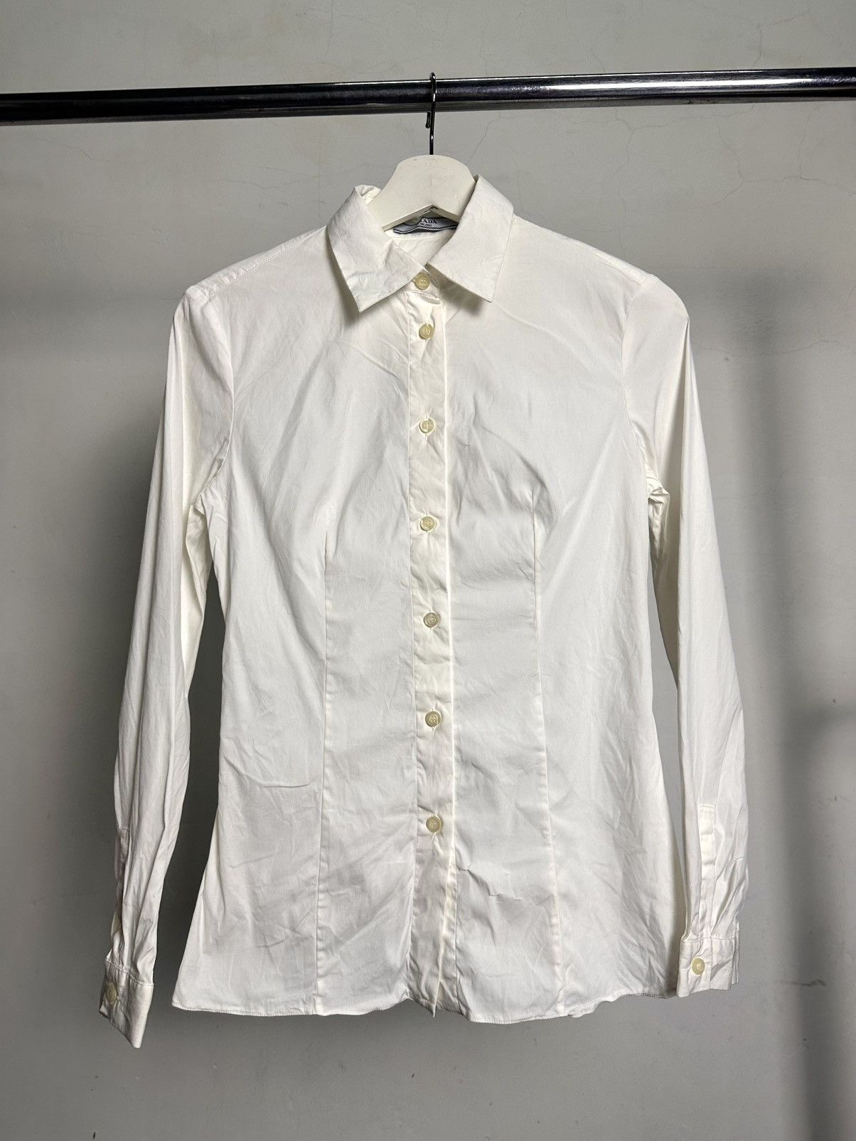 Prada Prada Milano Distressed White Button-Up Shirt Size US XS / EU 42 / 0 - 5 Thumbnail