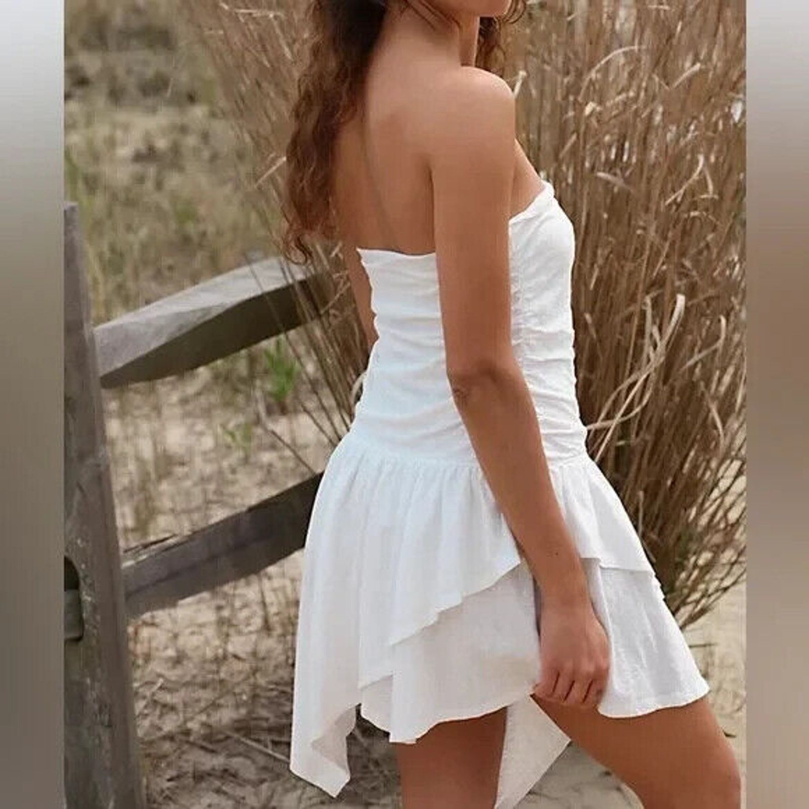 Free People FREE PEOPLE BEACH WHITE TUBE TOP LAYERED MINI SKIRT DRESS Size S / US 4 / IT 40 - 2 Thumbnail