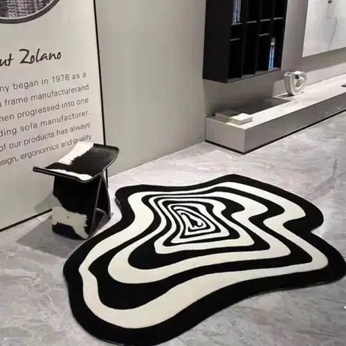 Japanese Brand × Vintage Creative Black White Striped Living Room Carpet 50x80cm Size ONE SIZE - 1 Thumbnail