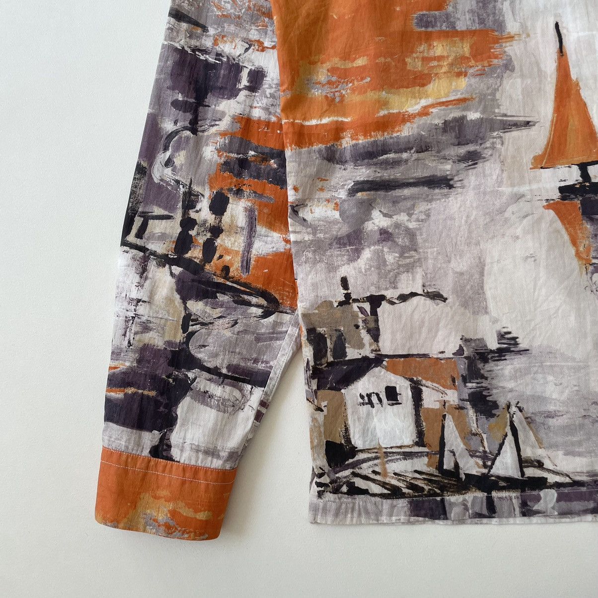 Prada A/W 17 Orange ‘Village’ Print Cotton Shirt Size US M / EU 48-50 / 2 - 8 Thumbnail