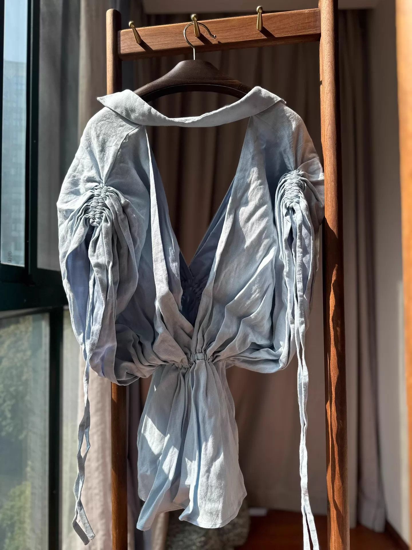Other LEAL DACCARETT Blue Linen Tie-Up Top Size XS / US 0-2 / IT 36-38 - 4 Thumbnail