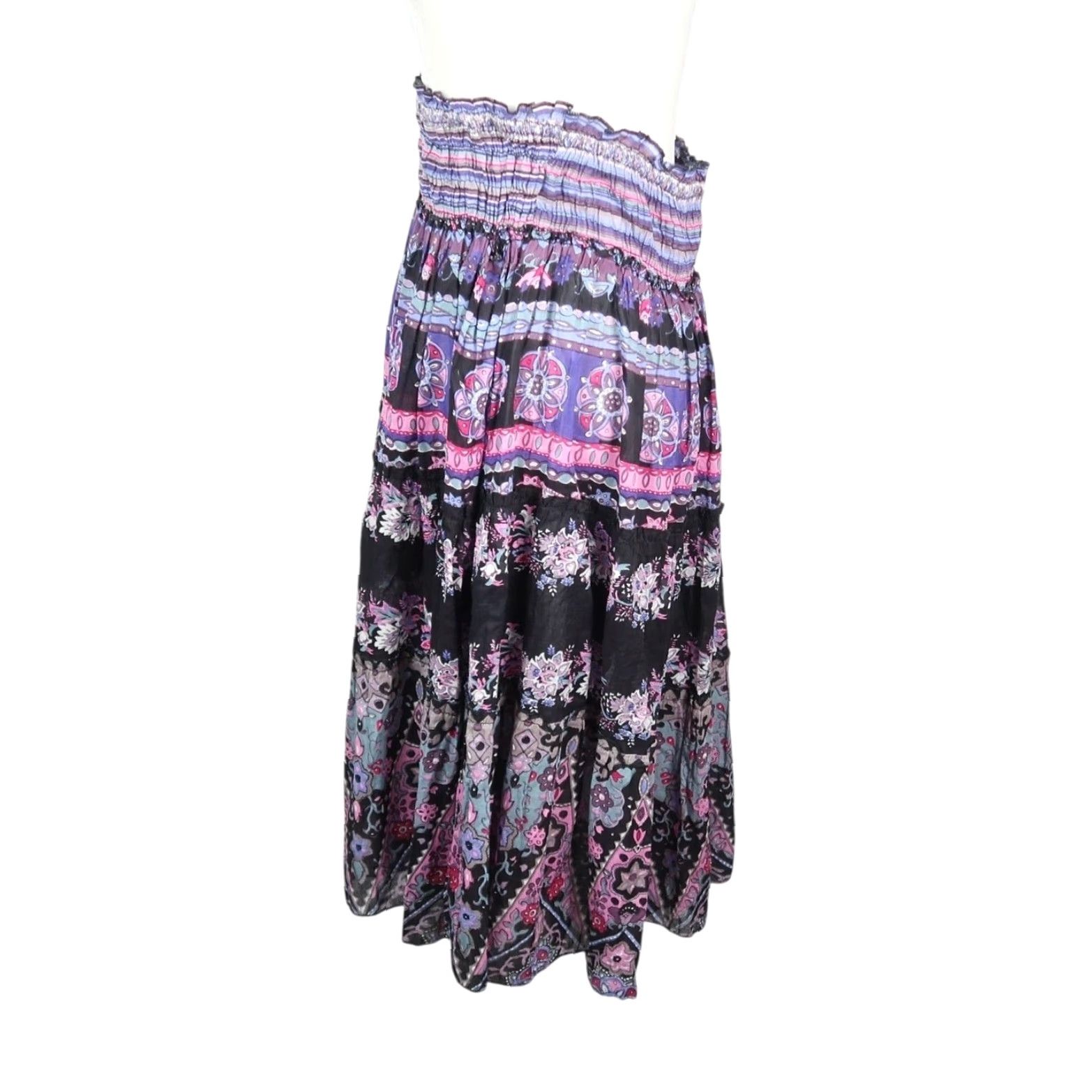 Vintage Chaudry KC Purple and Black Floral Cotton Midi Peasant Skirt S Size 28" / US 6 / IT 42 - 3 Thumbnail