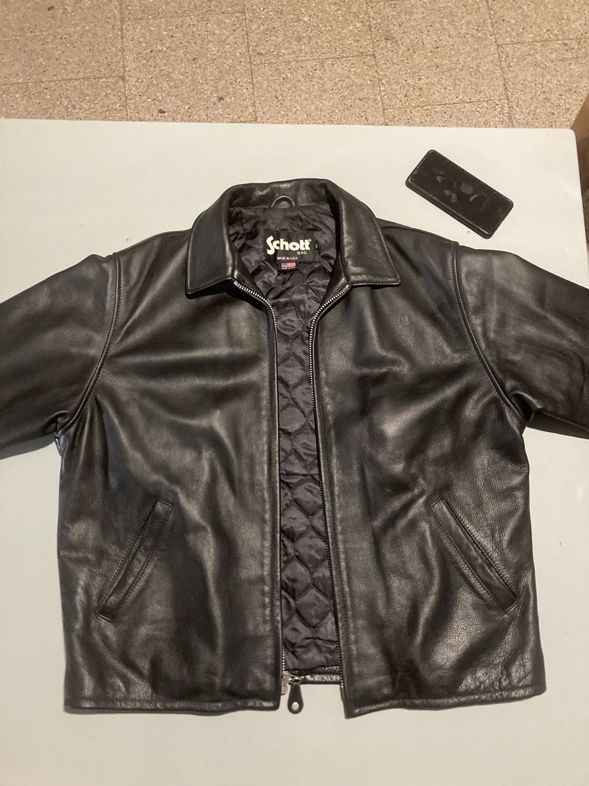 image of Schott Vintage Leather Jacket 80's 90's Oversize in Black, Men's (Size XL)