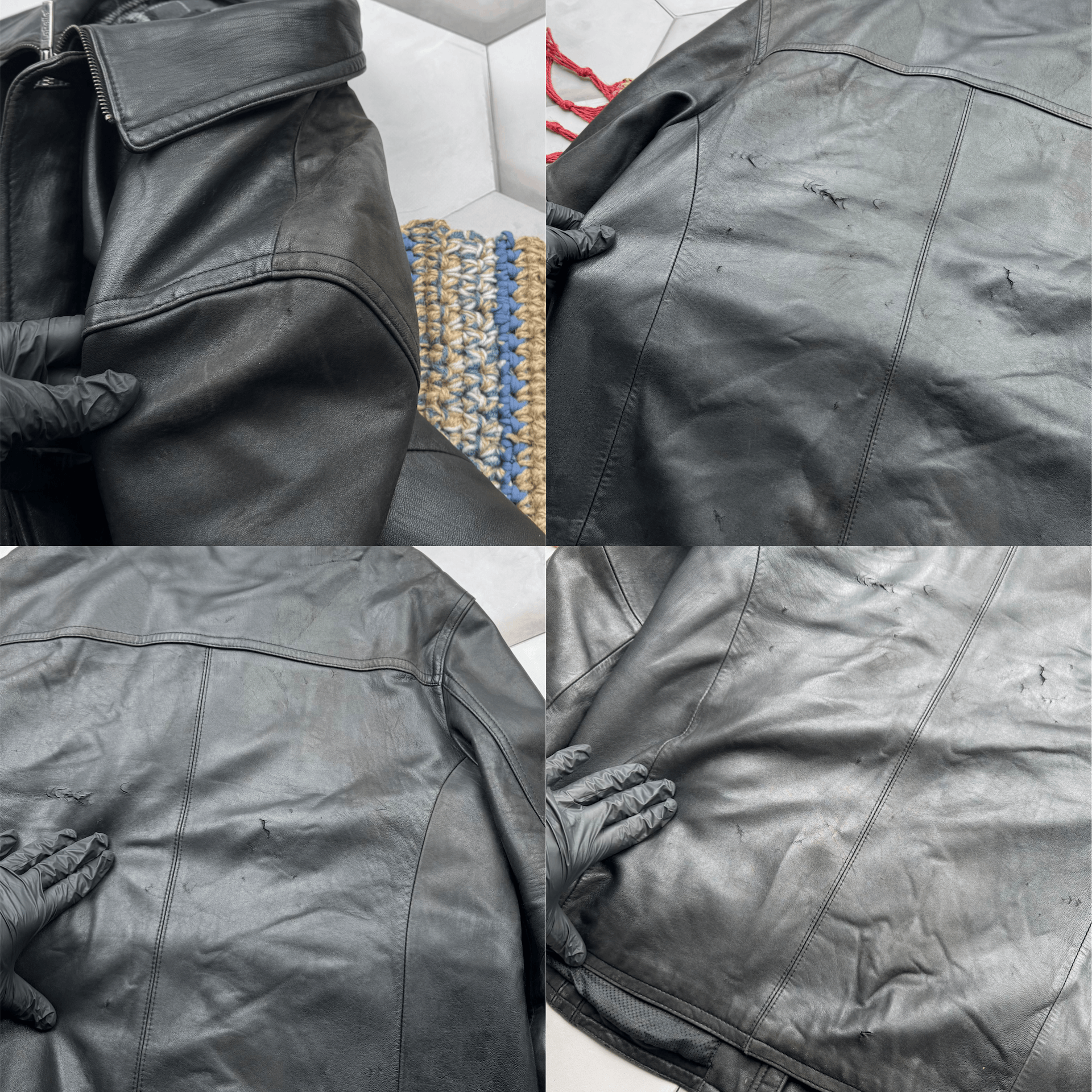 Vintage Vintage Thrashed Leather Jacket (G7)(ES9) Size US XXL / EU 58 / 5 - 6 Thumbnail
