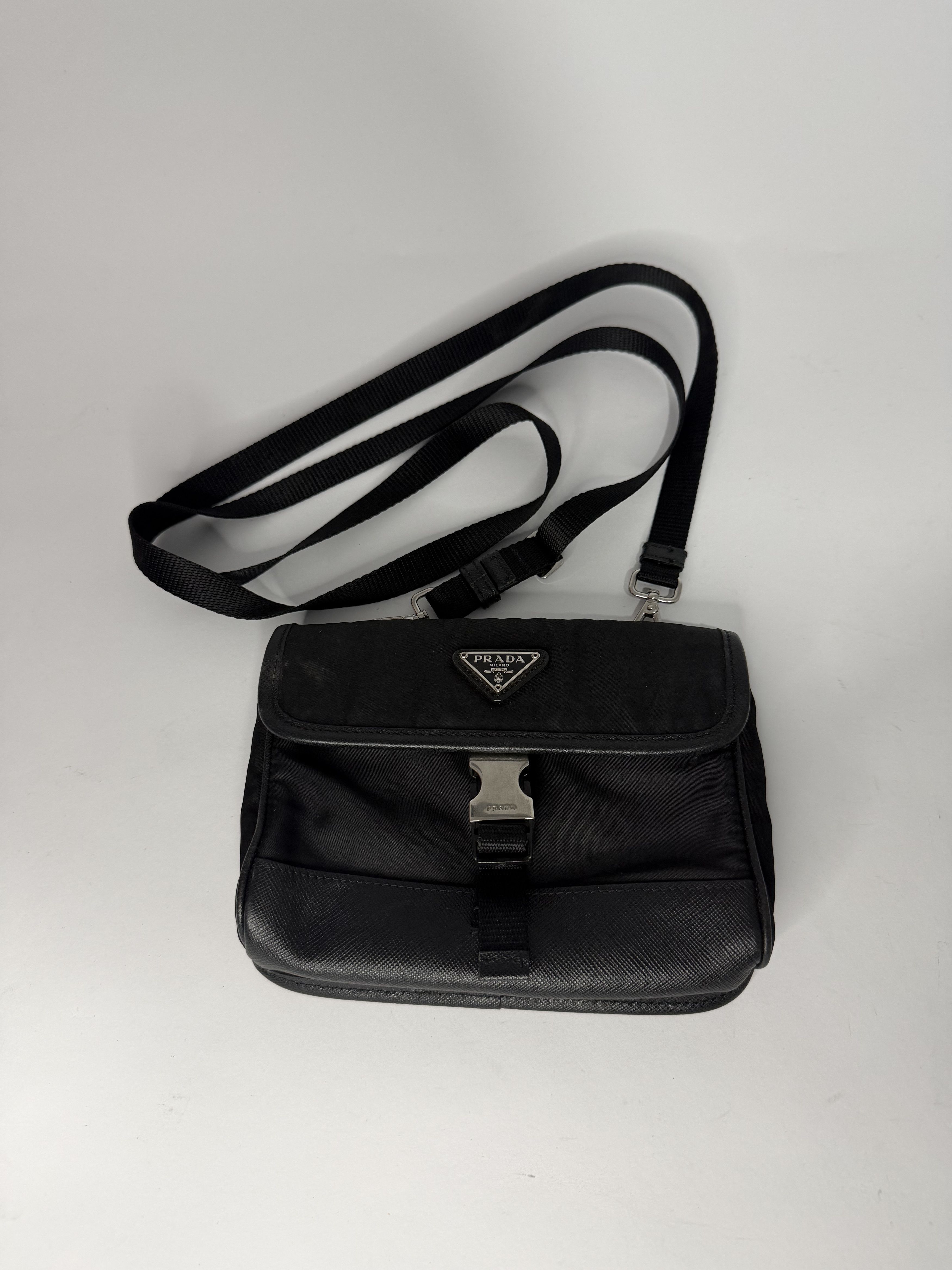 Prada Prada Black Re-Nylon and Leather Flap Crossbody Bag Size ONE SIZE - 1 Thumbnail
