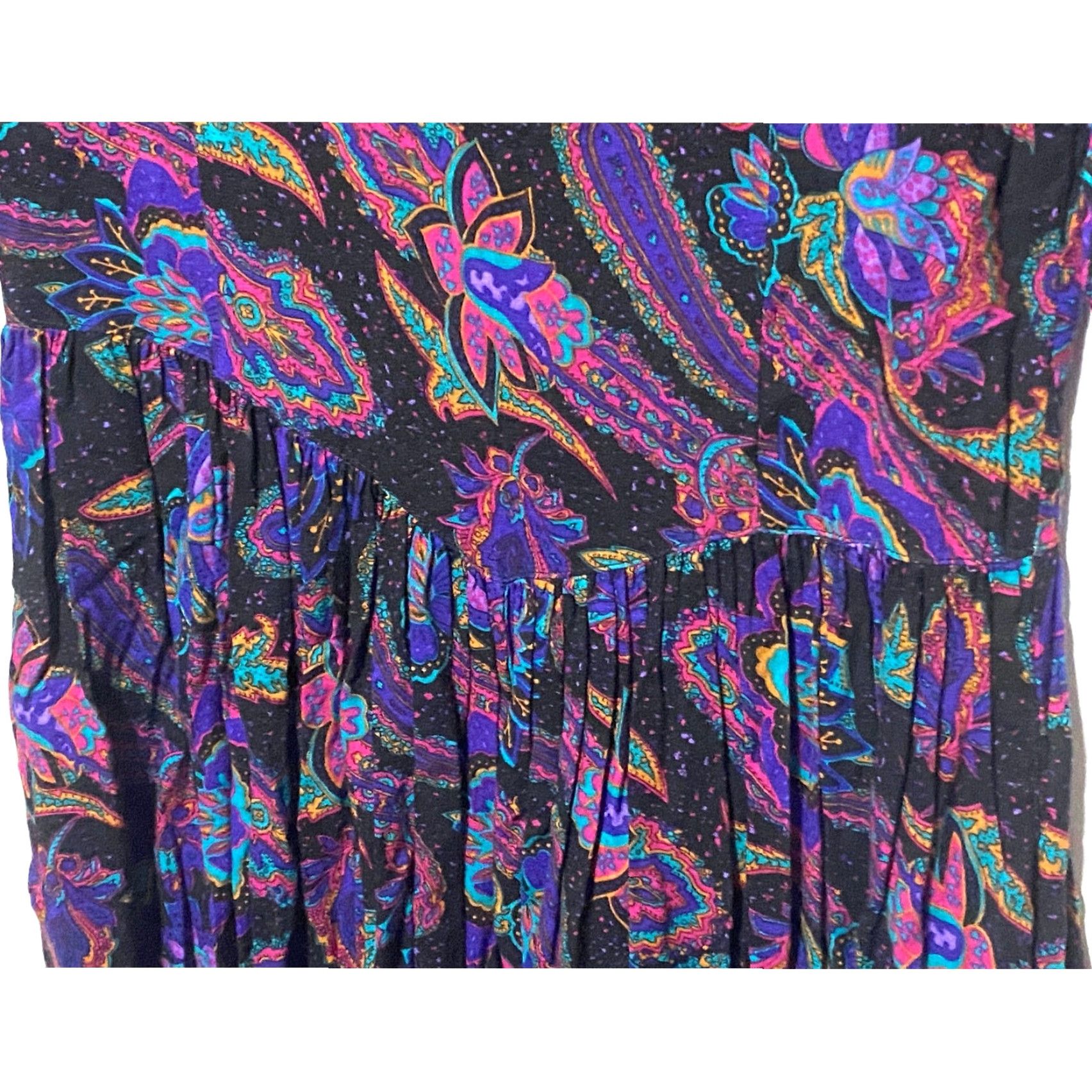 Vintage VINTAGE Pier 1 Dress Purple Paisley S Midi Long Sleeve Round Neck Pleated Secretary Modest Bohemian Retro Maximalist Womens Size S / US 4 / IT 40 - 5 Thumbnail