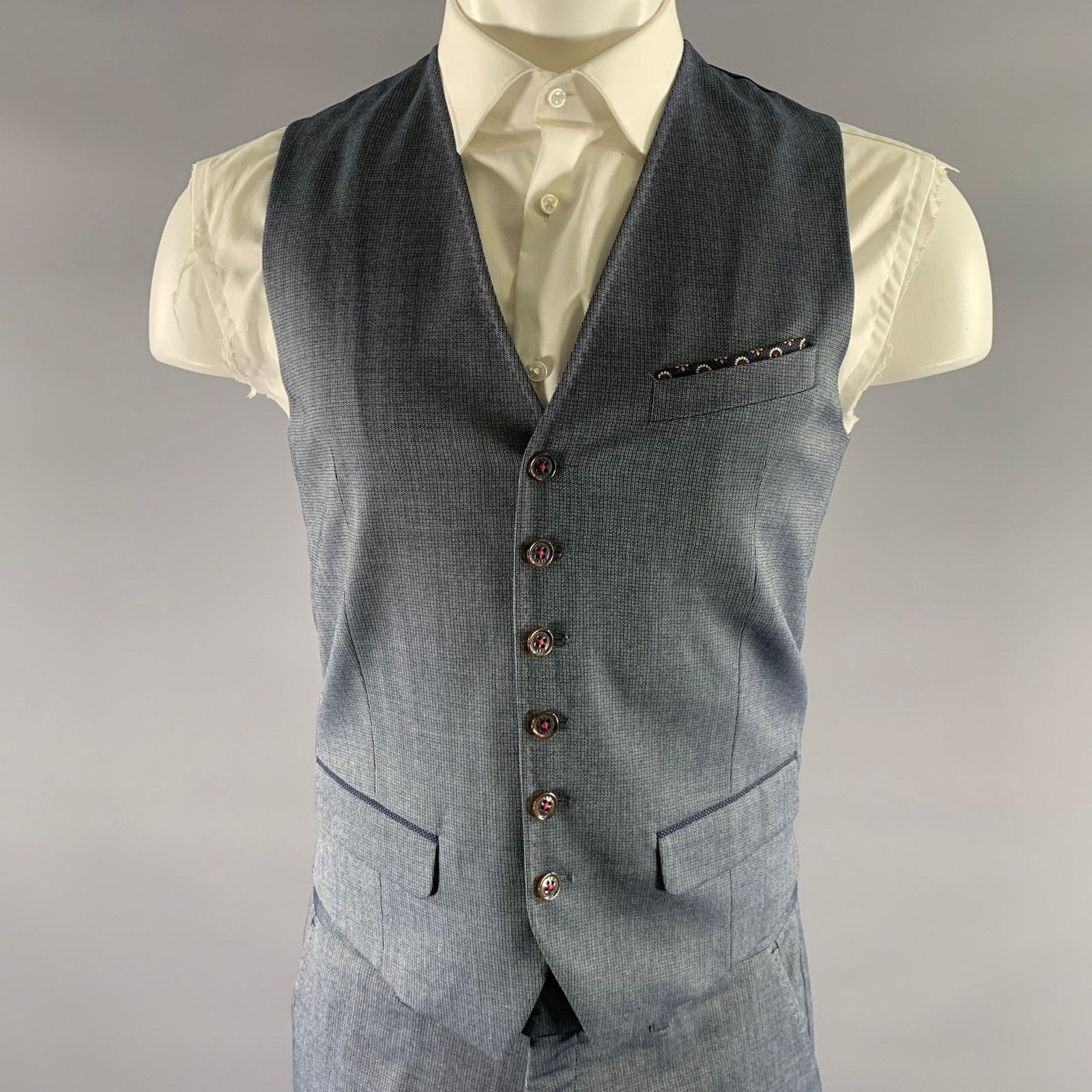 Ted Baker TED BAKER Navy Grey Nailhead Viscose Polyester Blend Suit Size 36R - 6 Thumbnail
