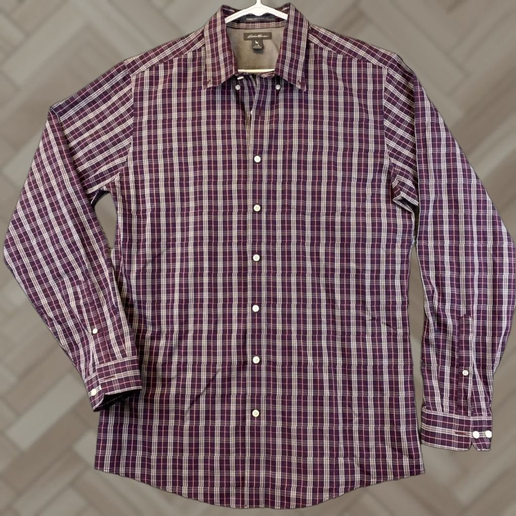 Eddie Bauer Eddie Bauer Button-Down Shirt Men LT Tall Plaid Maroon Long Sleeve 82-36 Size L TALL Mens Size US L / EU 52-54 / 3 - 1 Thumbnail