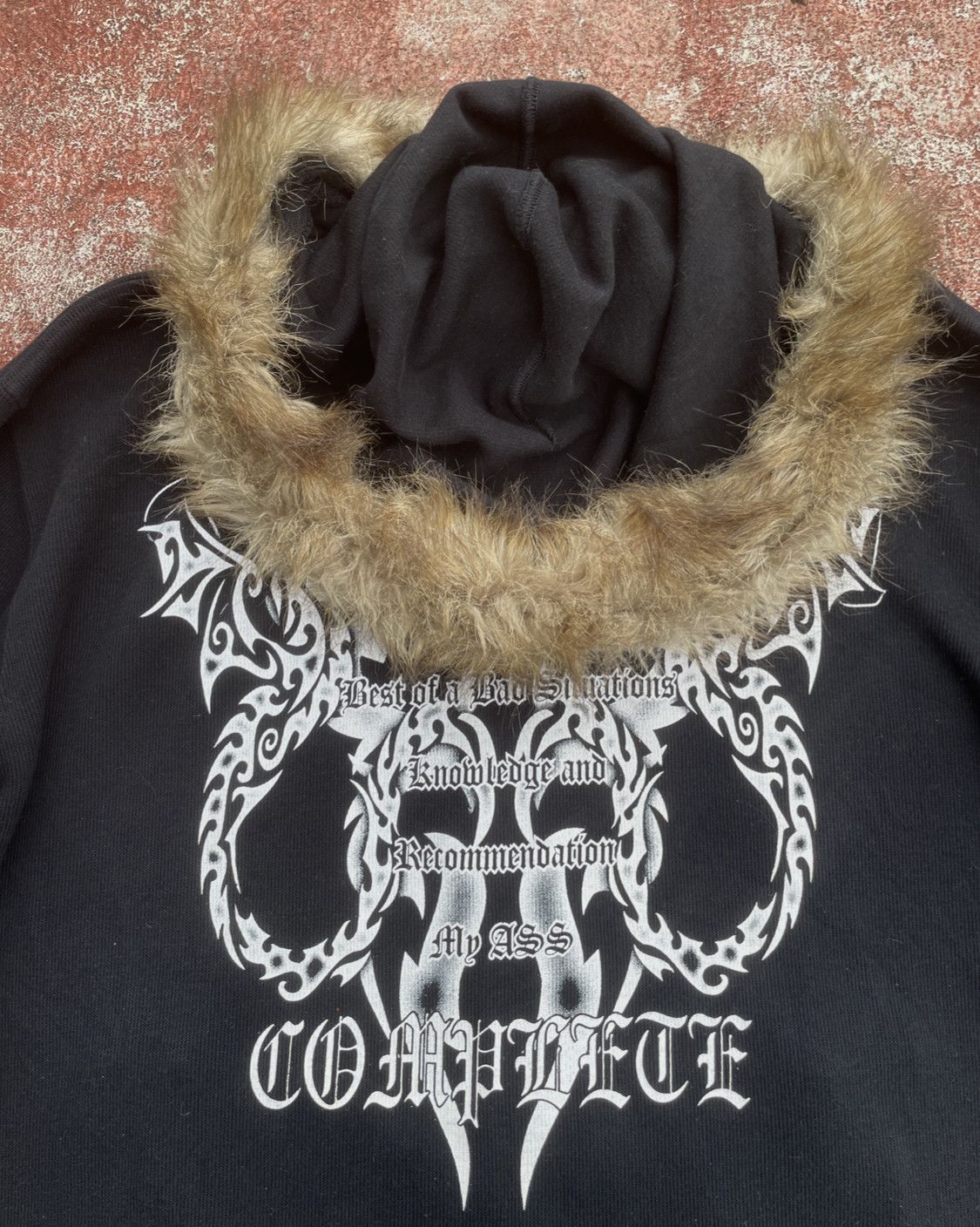Japanese Brand 2000s Japanese arcive Fur Hoodie Karma Black Triball Gothic Size US L / EU 52-54 / 3 - 4 Thumbnail