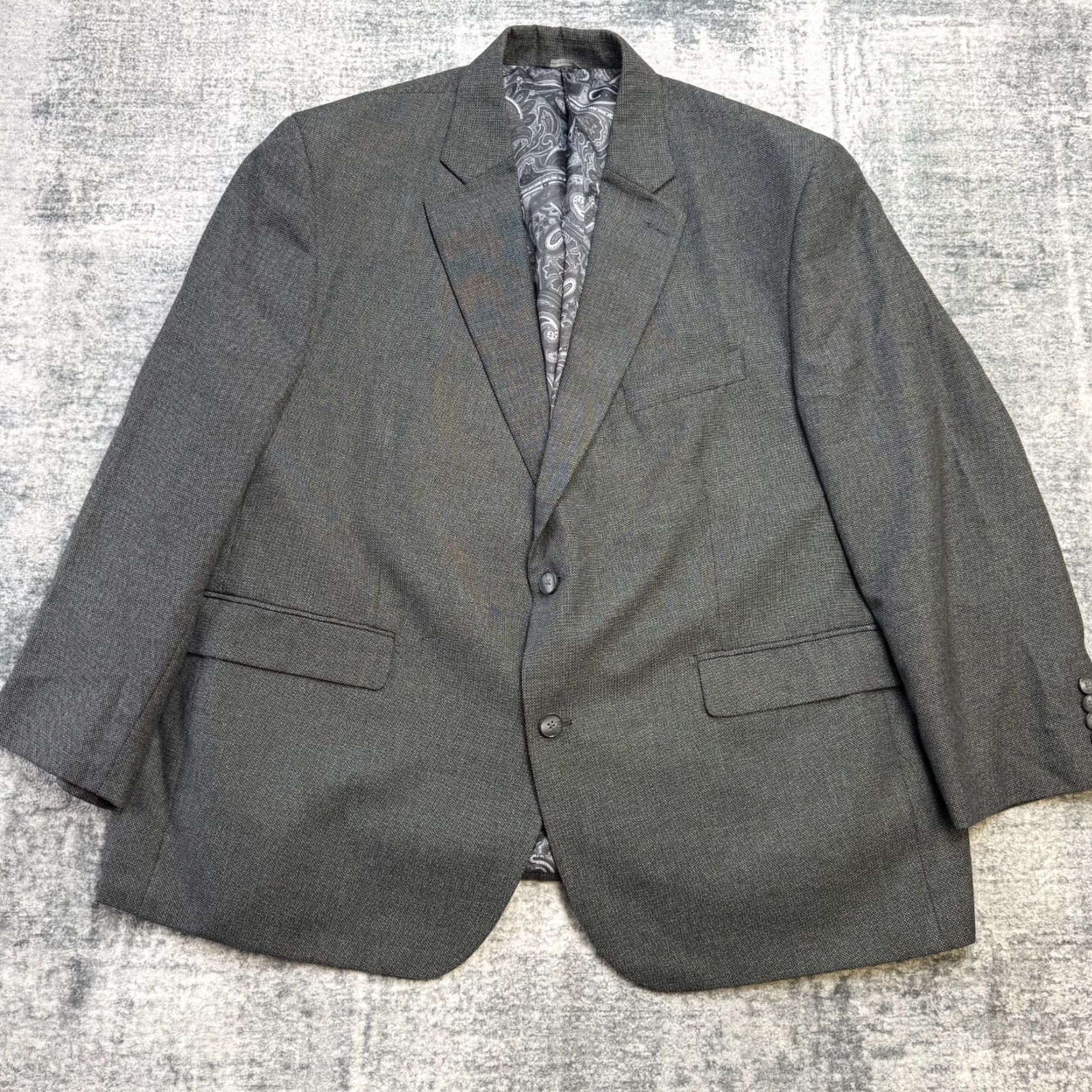 Vintage Oak Hill Blazer Jacket Mens 2XL Gray Solid Notch Lapel 2-Button Front Single-Breasted Lined Polyester Viscose 50/52PR Vintage: No Size 48R - 2 Thumbnail