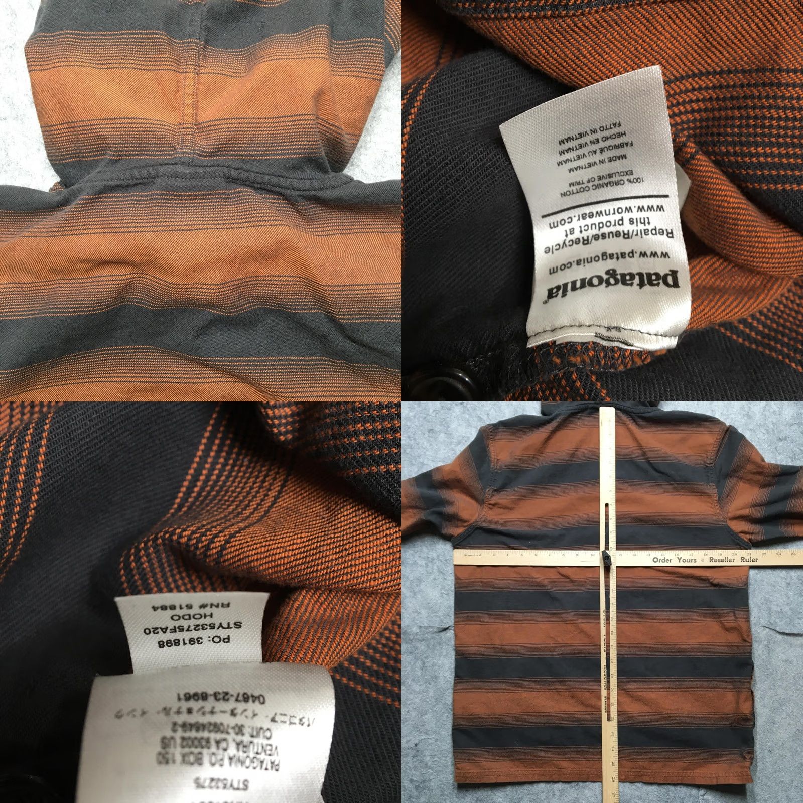 Patagonia Patagonia Hoodie Mens Medium Orange Gray Stripe Organic Cotton Twill Pullover Henley Front Pockets Henley Hooded All Seasons Casual Outdoor Mens Size US M / EU 48-50 / 2 - 8 Thumbnail