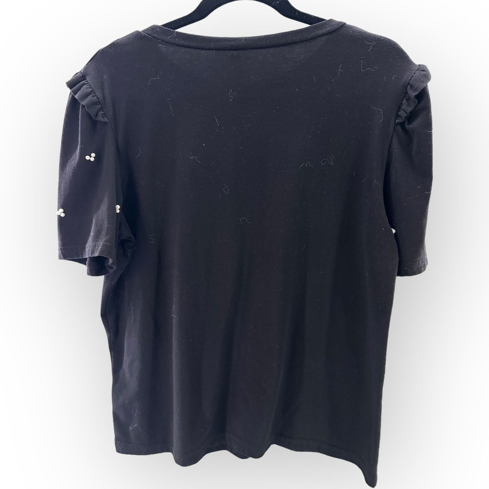 Other Boutique Black Pearl Detail Ruffle Sleeve Top Womens Sz M Size M / US 6-8 / IT 42-44 - 3 Thumbnail