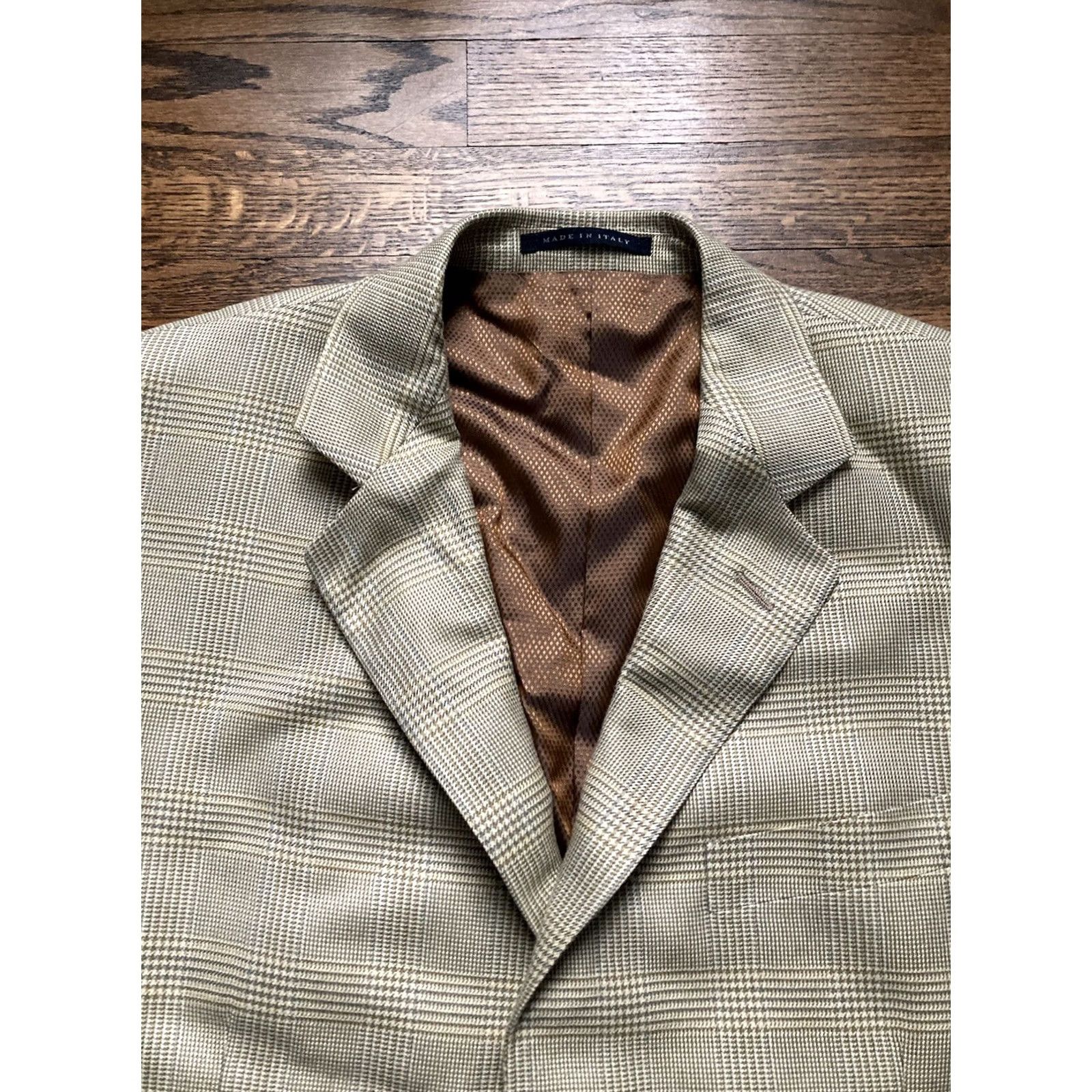 Luigi Bianchi Luigi Bianchi Mantova Blazer Mens 40R Bamboo Notch Lapel Plaid Beige Italy Jacket Coat Regular Button Two-Button Size 40R - 4 Thumbnail