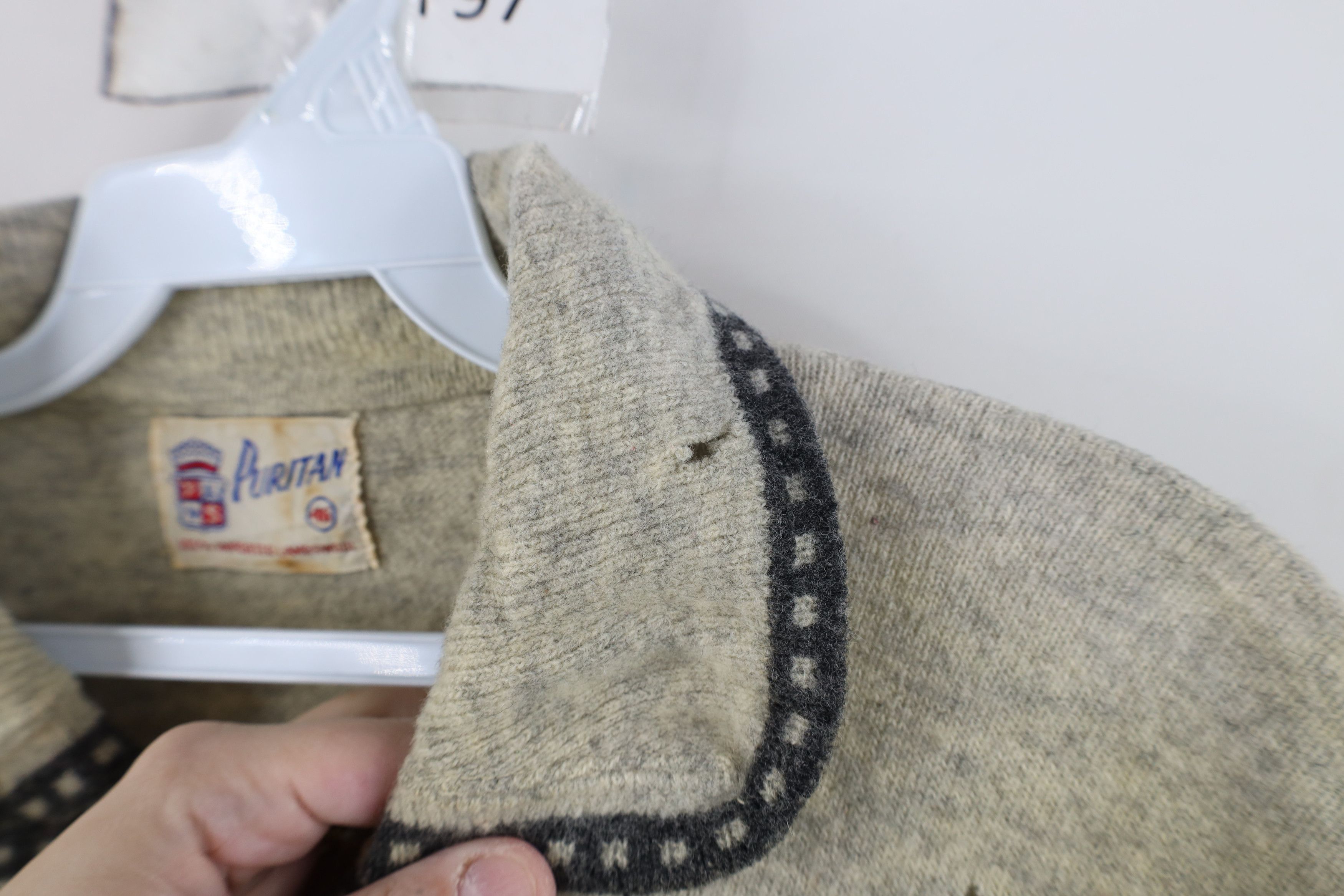 Vintage Vintage 50s Rockabilly Lambswool Collared Sweater Gray USA Size US XXL / EU 58 / 5 - 6 Thumbnail