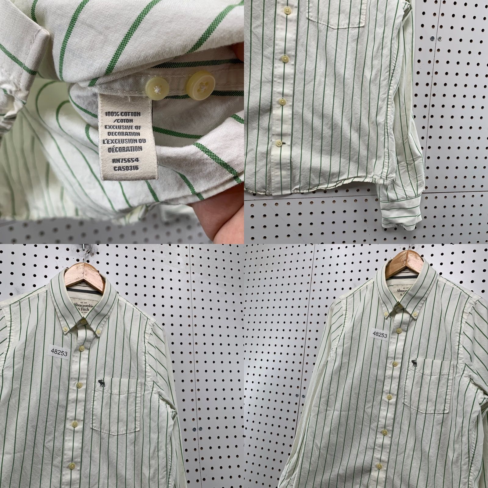 Abercrombie & Fitch Abercrombie & Fitch Button Up Shirt Mens M White Green Striped Heavyweight Shirt Button-Up Mens Size US M / EU 48-50 / 2 - 8 Thumbnail