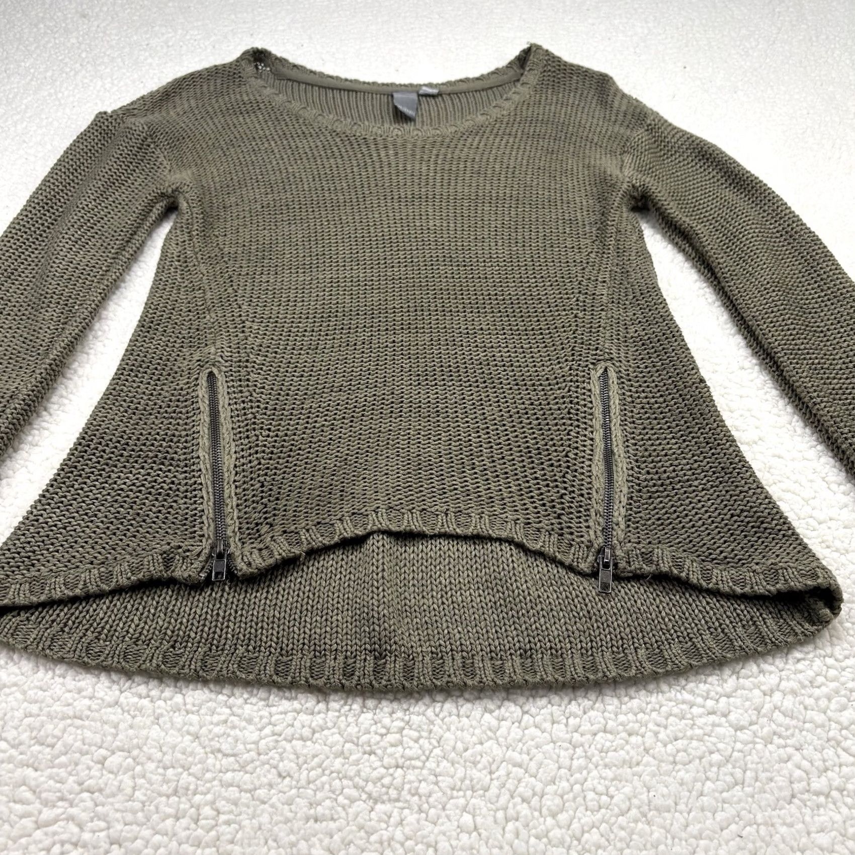 Olive Quinn Womens Knit Sweater Zipper Details Olive Green Round Neck L Regular Size L / US 10 / IT 46 - 2 Thumbnail