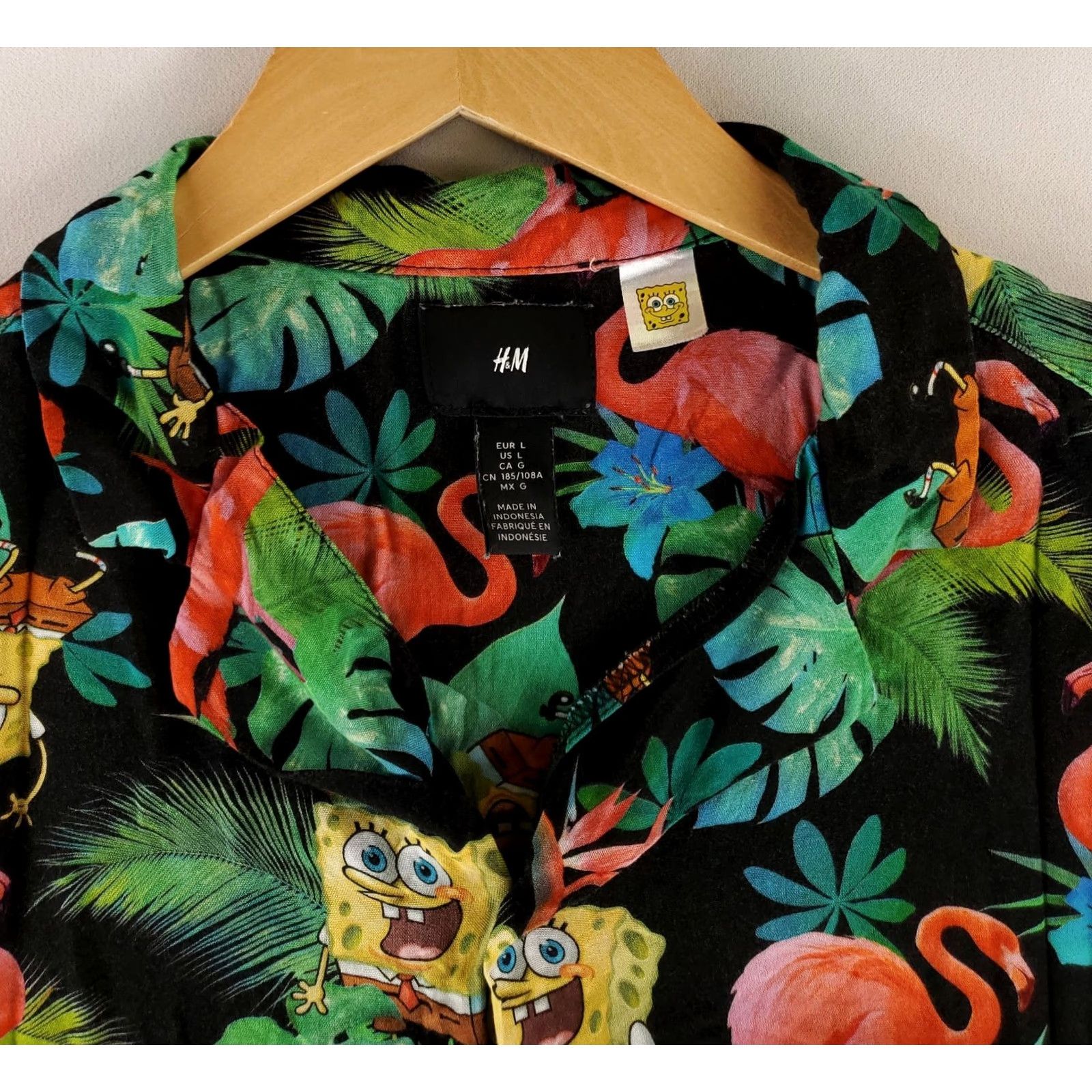 H&M H&M Shirt Mens L Hawaiian SpongeBob SquarePants Pink Flamingos Rayon Black Multicolor Long Sleeve Short Sleeve (Note: original has short sleeves) Size US L / EU 52-54 / 3 - 2 Thumbnail