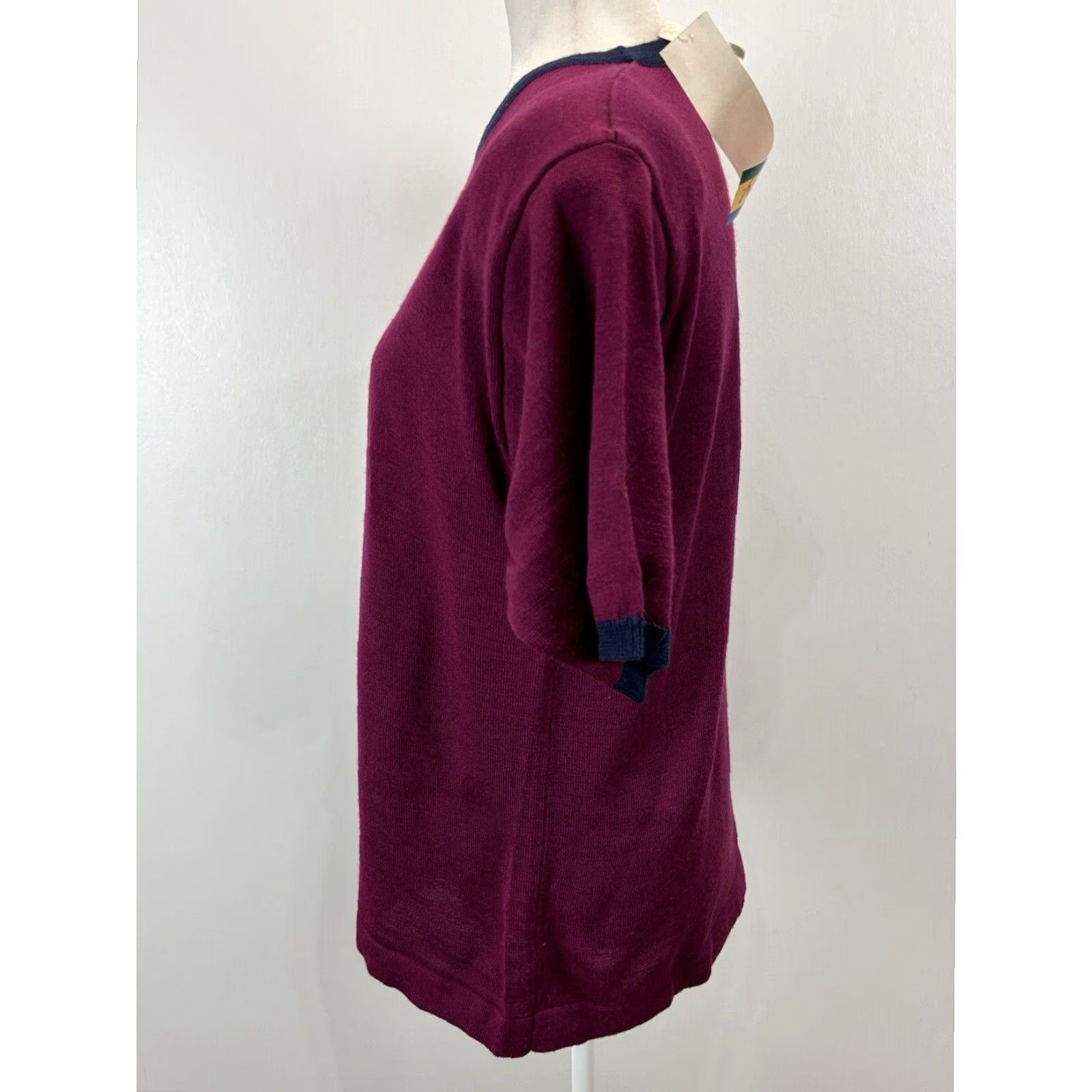 Vintage VINTAGE Bryn Connelly Women's Short Sleeve Knit Sweater Medium Berry Shoulder Pads 90s Classic Winter Size M / US 6-8 / IT 42-44 - 2 Thumbnail