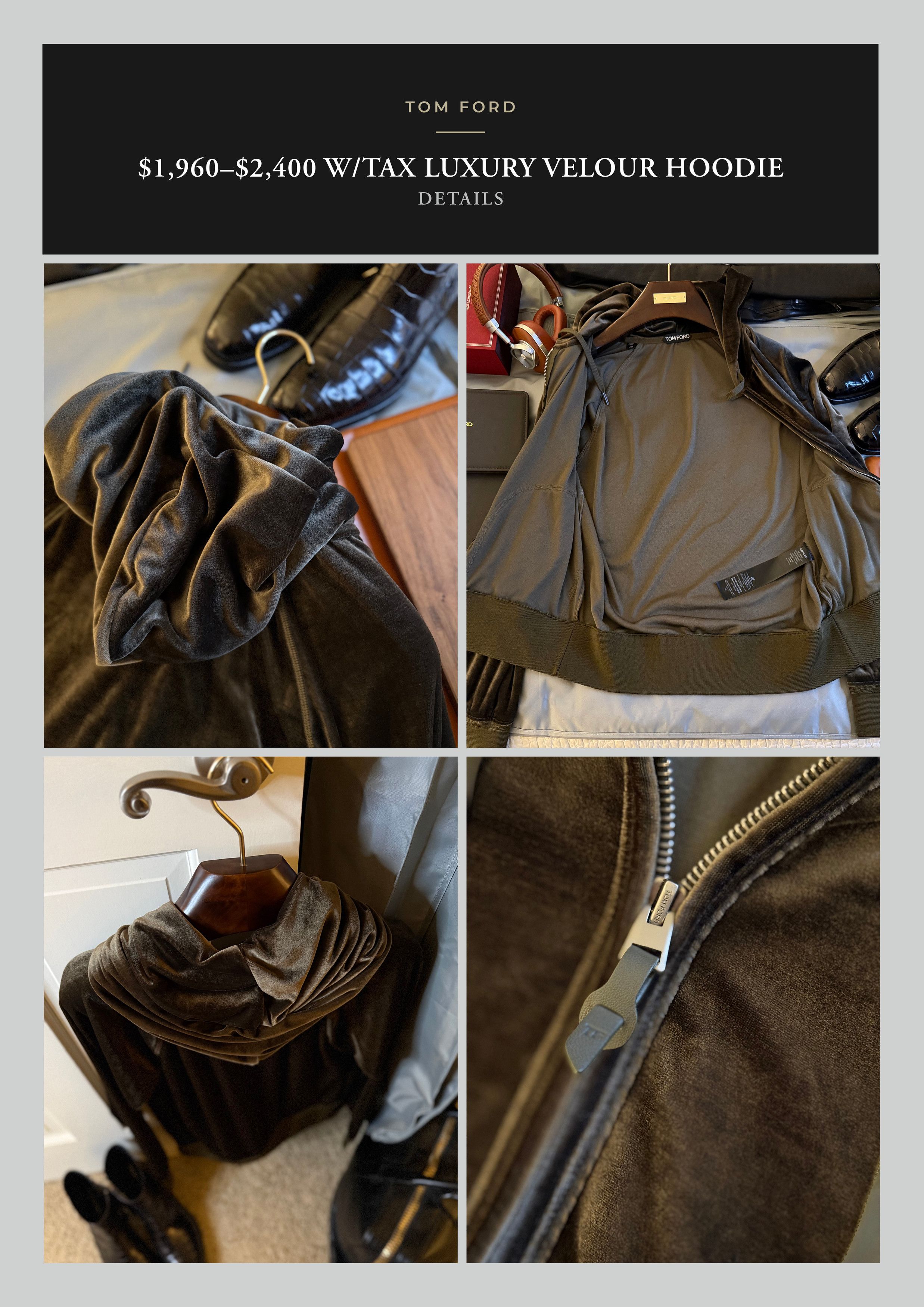 Tom Ford Best Dressed $1,850 w/Tax Velour Luxury Double Zip Hoodie Size US M / EU 48-50 / 2 - 22 Thumbnail