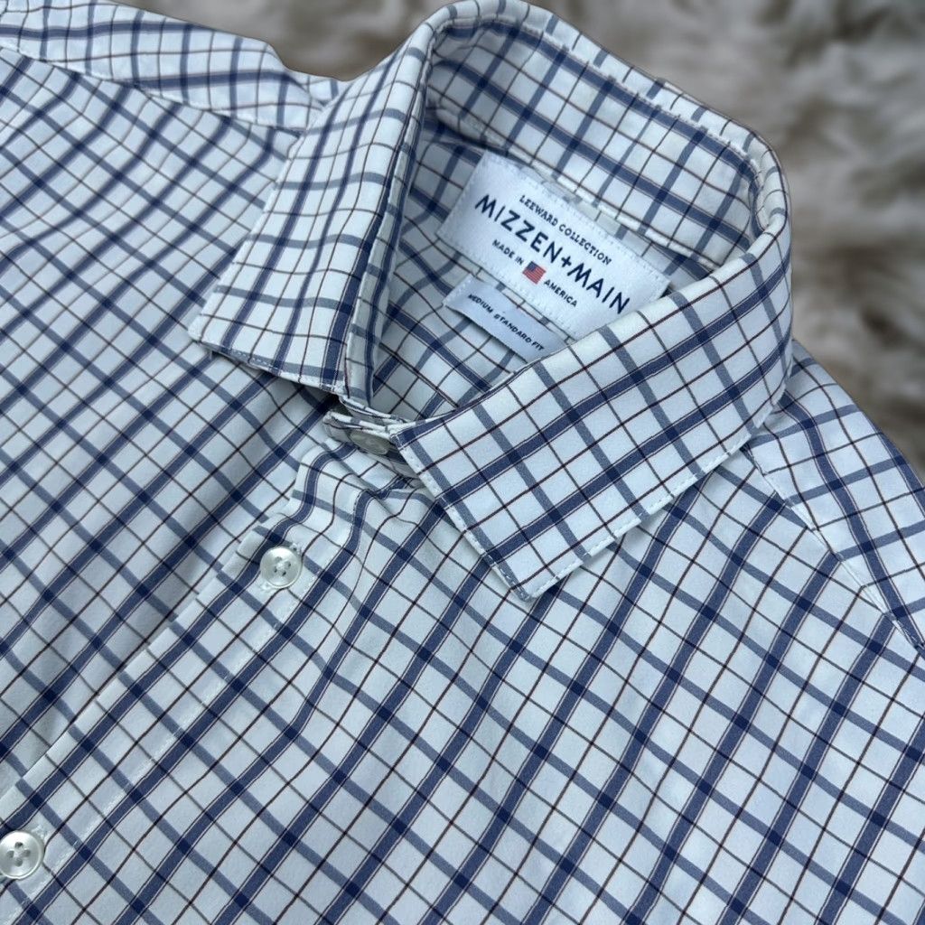Mizzen+Main Button-Up Shirt Mens L/S Performance Check Blue/Red/White Medium
