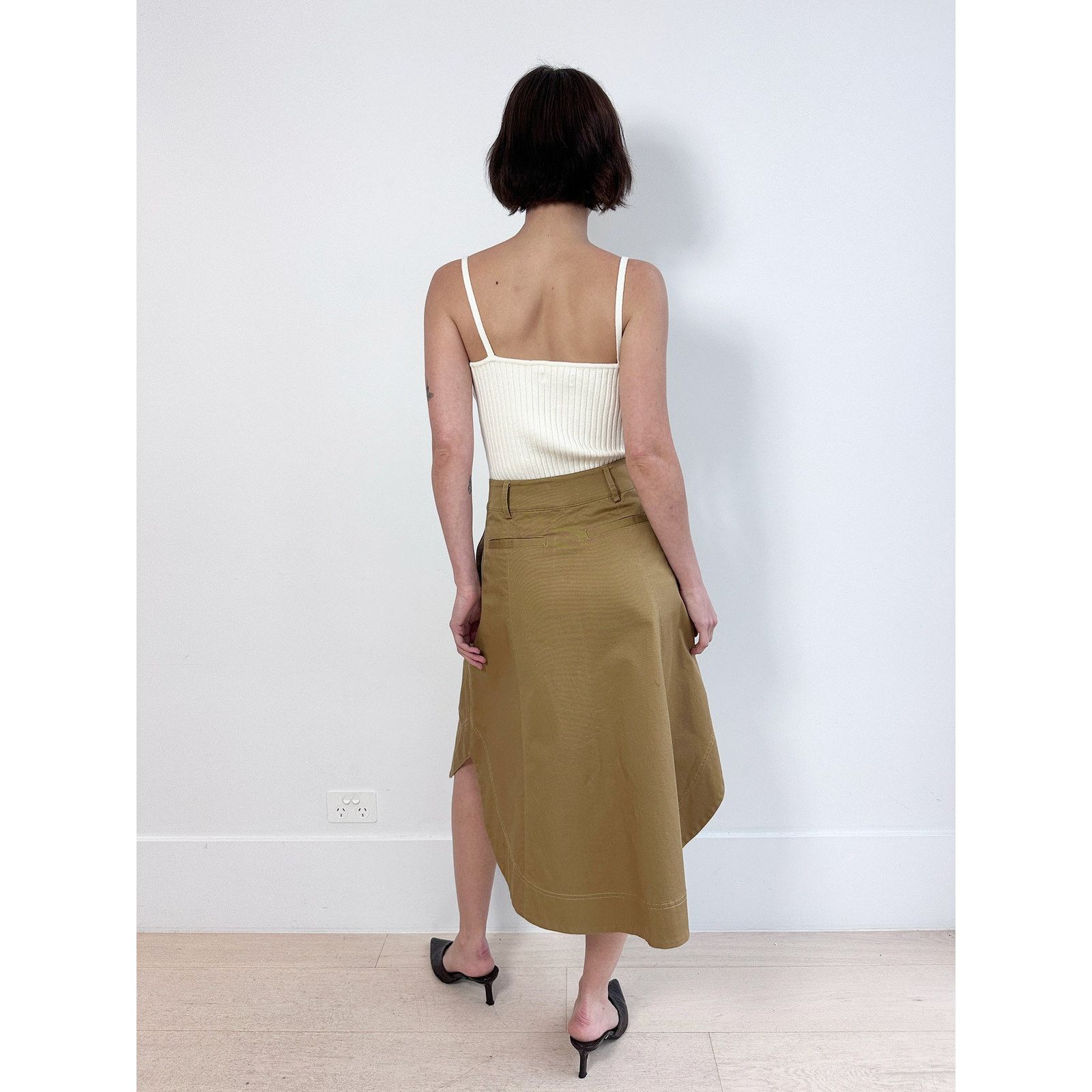 Lee Mathews Lee Mathews Tan Drill Midi Skirt Size 26" / US 2 / IT 38 - 3 Thumbnail