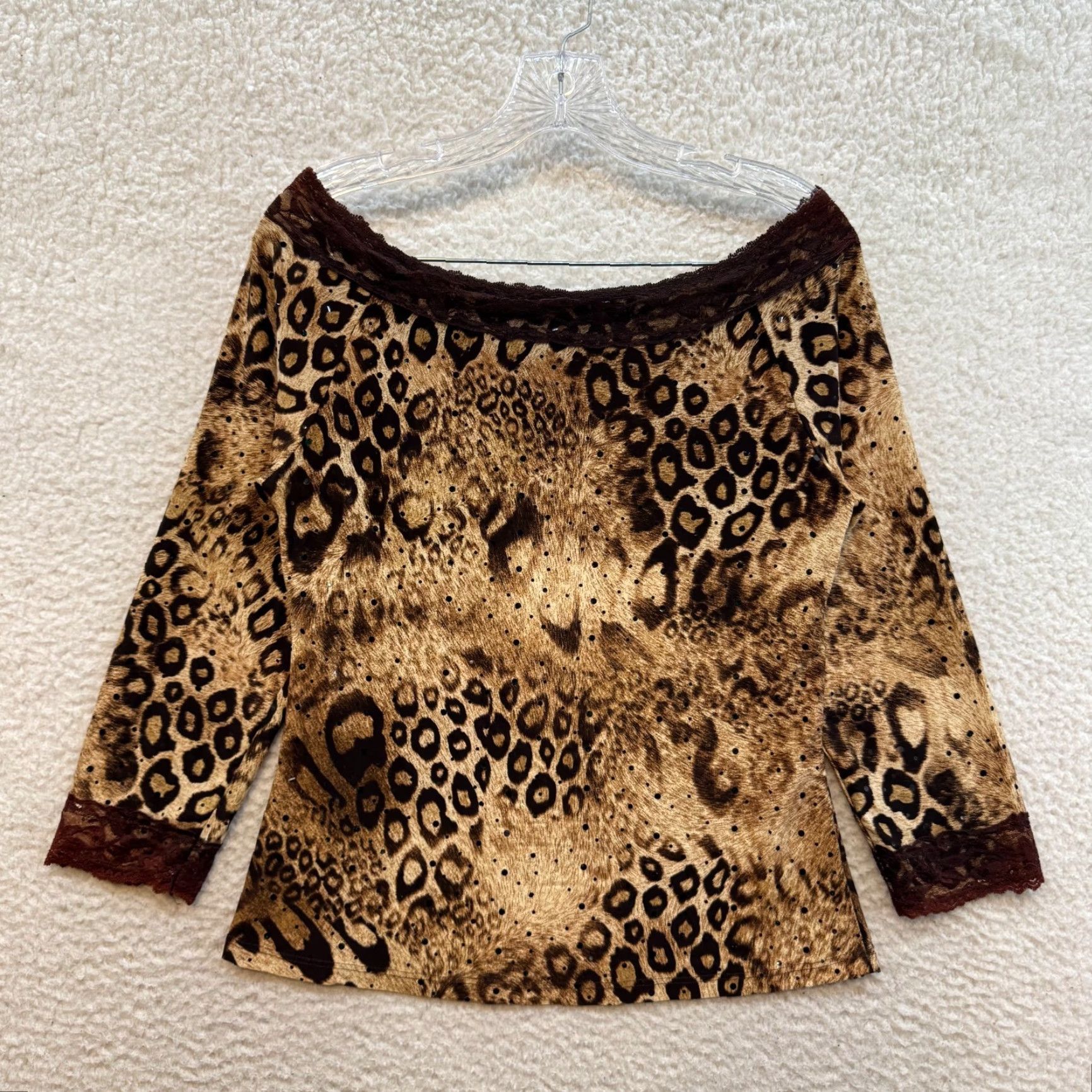 Vintage VINTAGE 90s Y2K Off Shoulder Shirt Cheetah Leopard Animal Print Large XL Tan Brown Women L/XL Men? Size L / US 10 / IT 46 - 2 Thumbnail