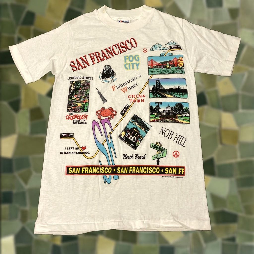VINTAGE San Francisco Shirt Mens Small Winterland 1985 Single Stitch USA 80s Hanes Crew Neck Graphic Print White T-Shirt Mens