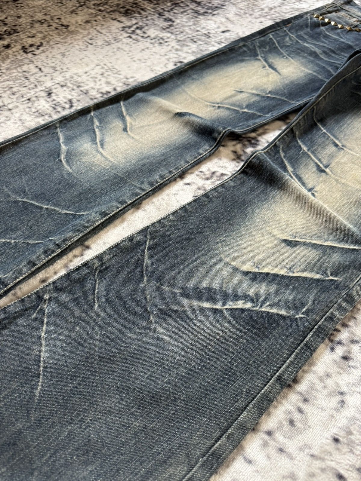 Japanese Brand Tokyo Underground Studded Mud Wash Flared Jeans Size US 30 / EU 46 - 10 Thumbnail