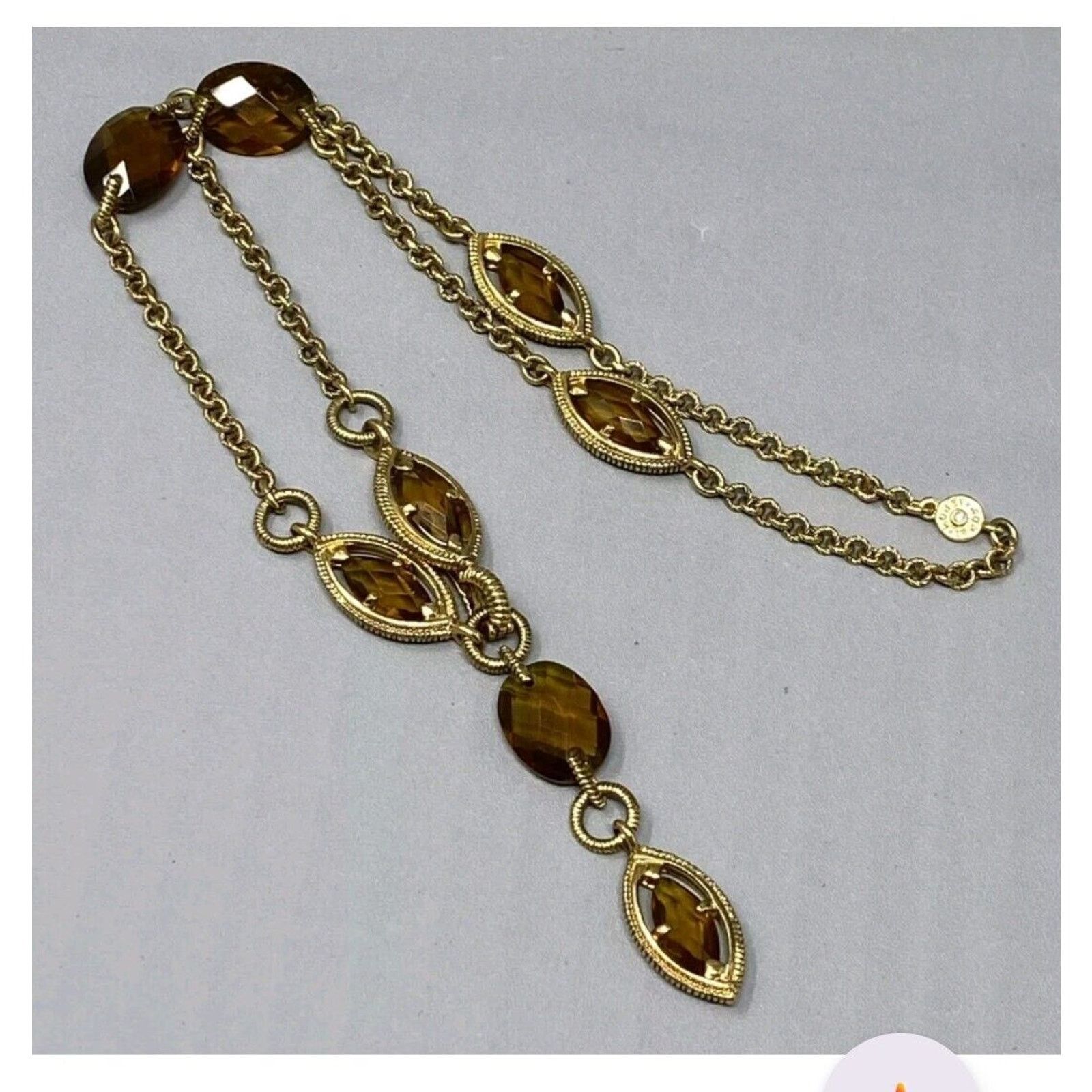 Monet Monet Necklace Vintage Gold Tone Brown Station Y Drop Size ONE SIZE - 18 Thumbnail